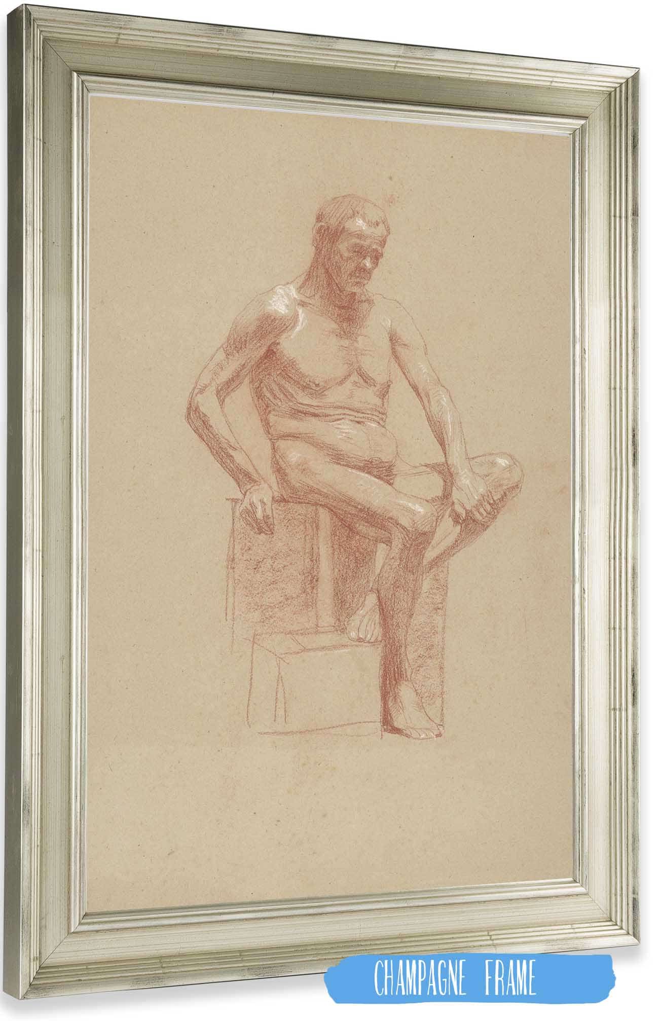 Study Of A Sitting Male Nude by Jozef Hanula Posters, Prints, & Visual Artwork