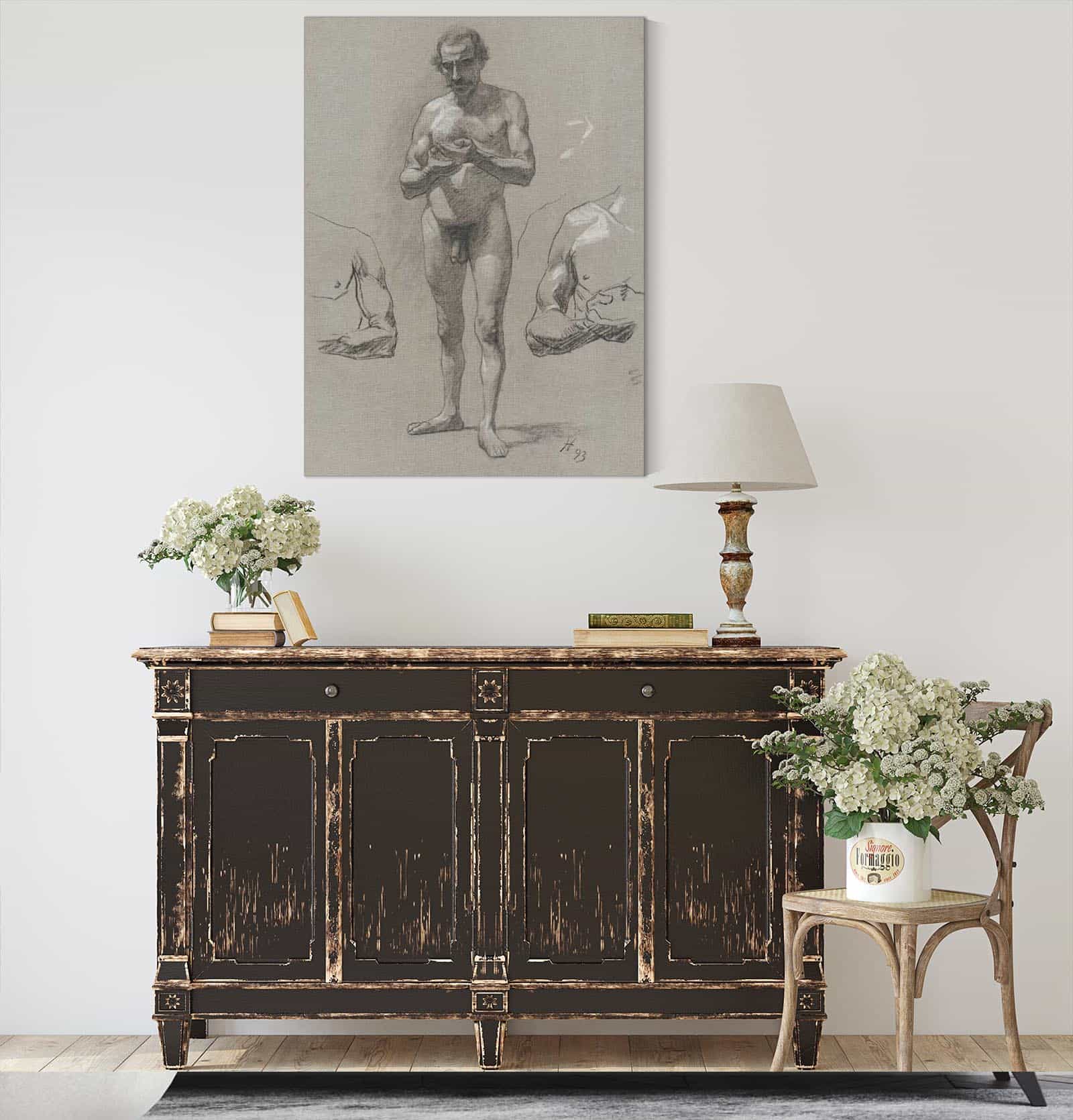 Study Of A Standing Male Nude  by Jozef Hanula Posters, Prints, & Visual Artwork