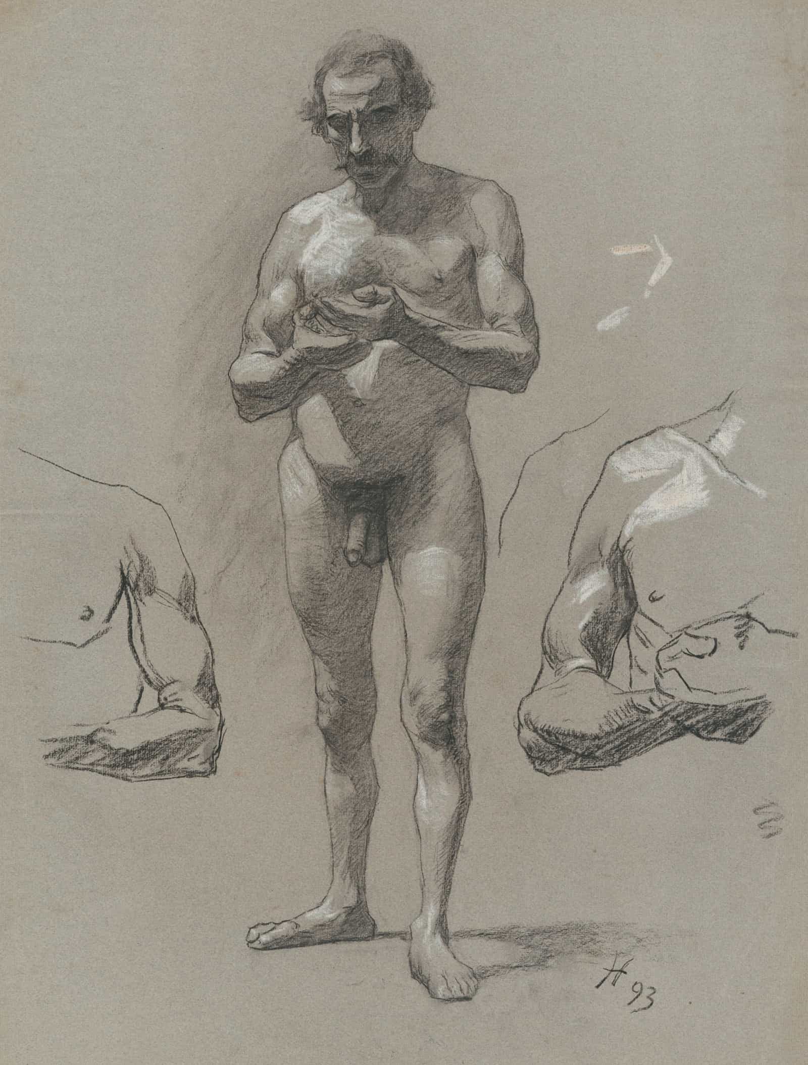Study Of A Standing Male Nude  by Jozef Hanula Posters, Prints, & Visual Artwork