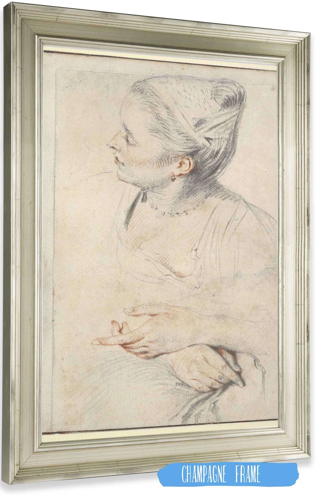 Study Of A Womans Head And Hands by Jean Antoine Watteau Posters, Prints, & Visual Artwork