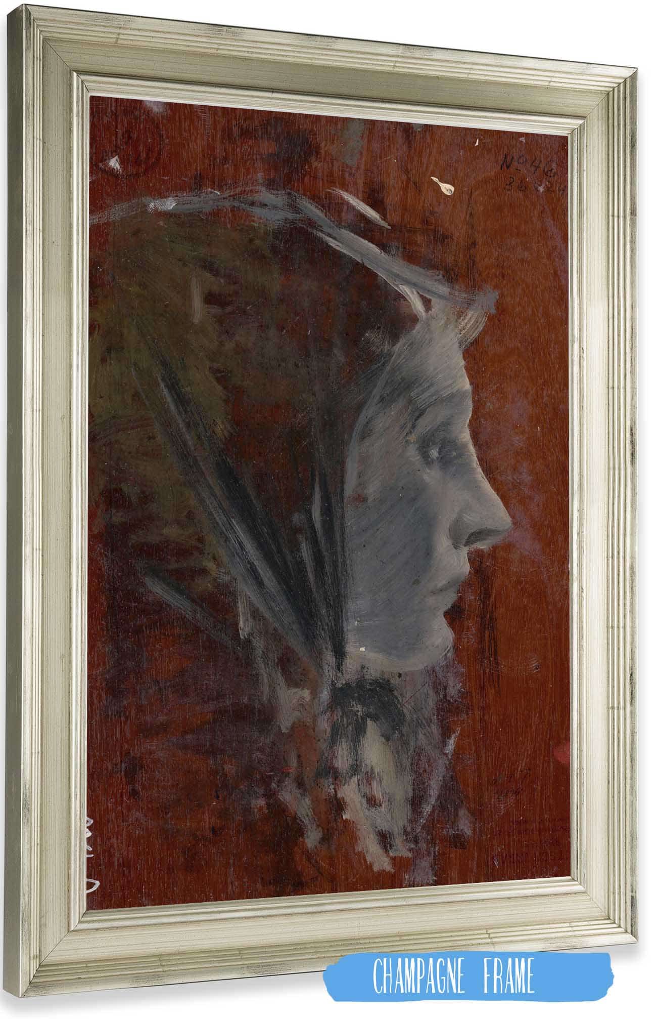 Study Of Female Head From Profile   by Ladislav Mednyanszky Posters, Prints, & Visual Artwork