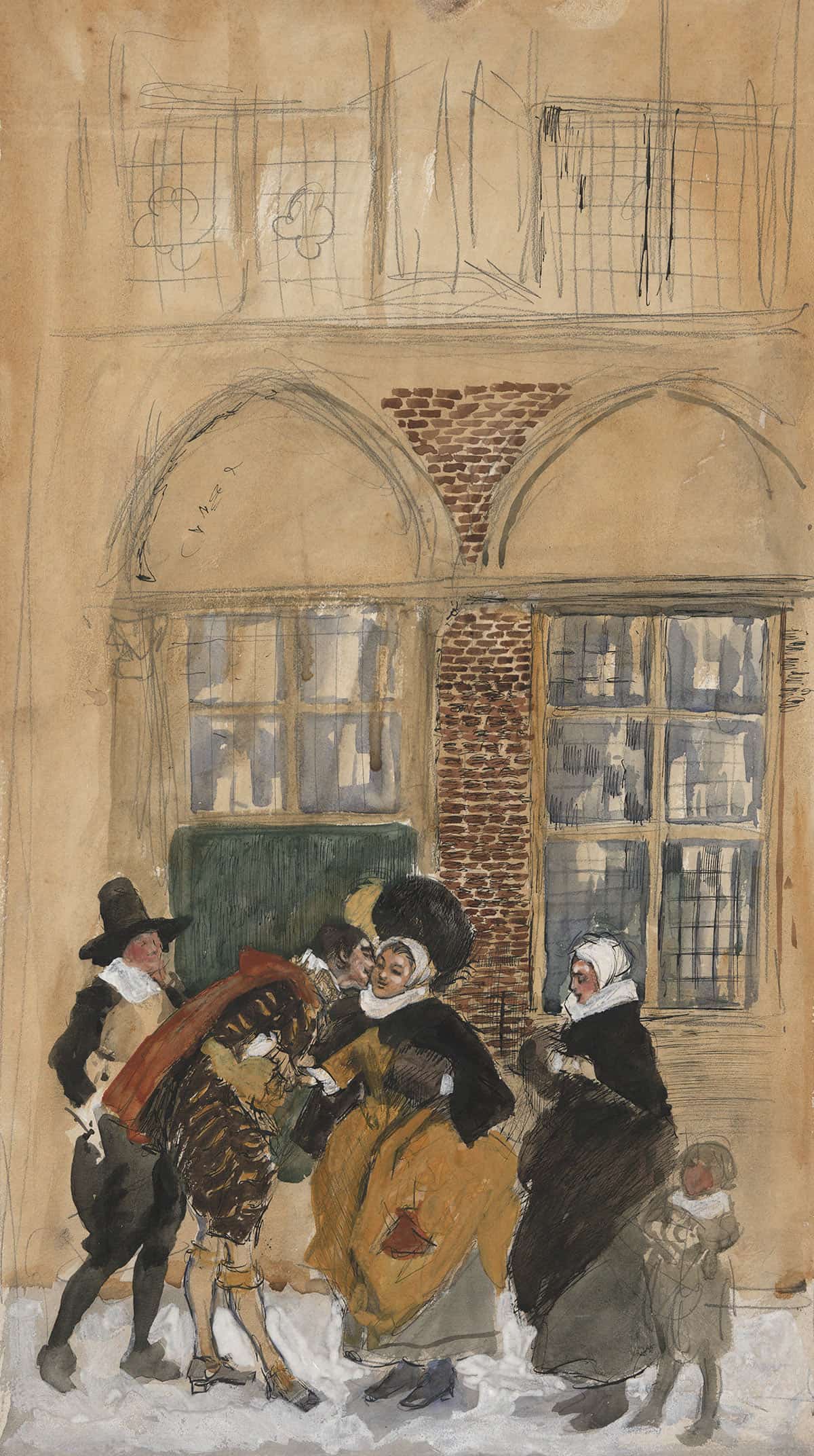 Study Of Figure Scene In Seventeenth Century Dutch Costume Possibly New Amsterdam by Edwin Austin Abbey Posters, Prints, & Visual Artwork