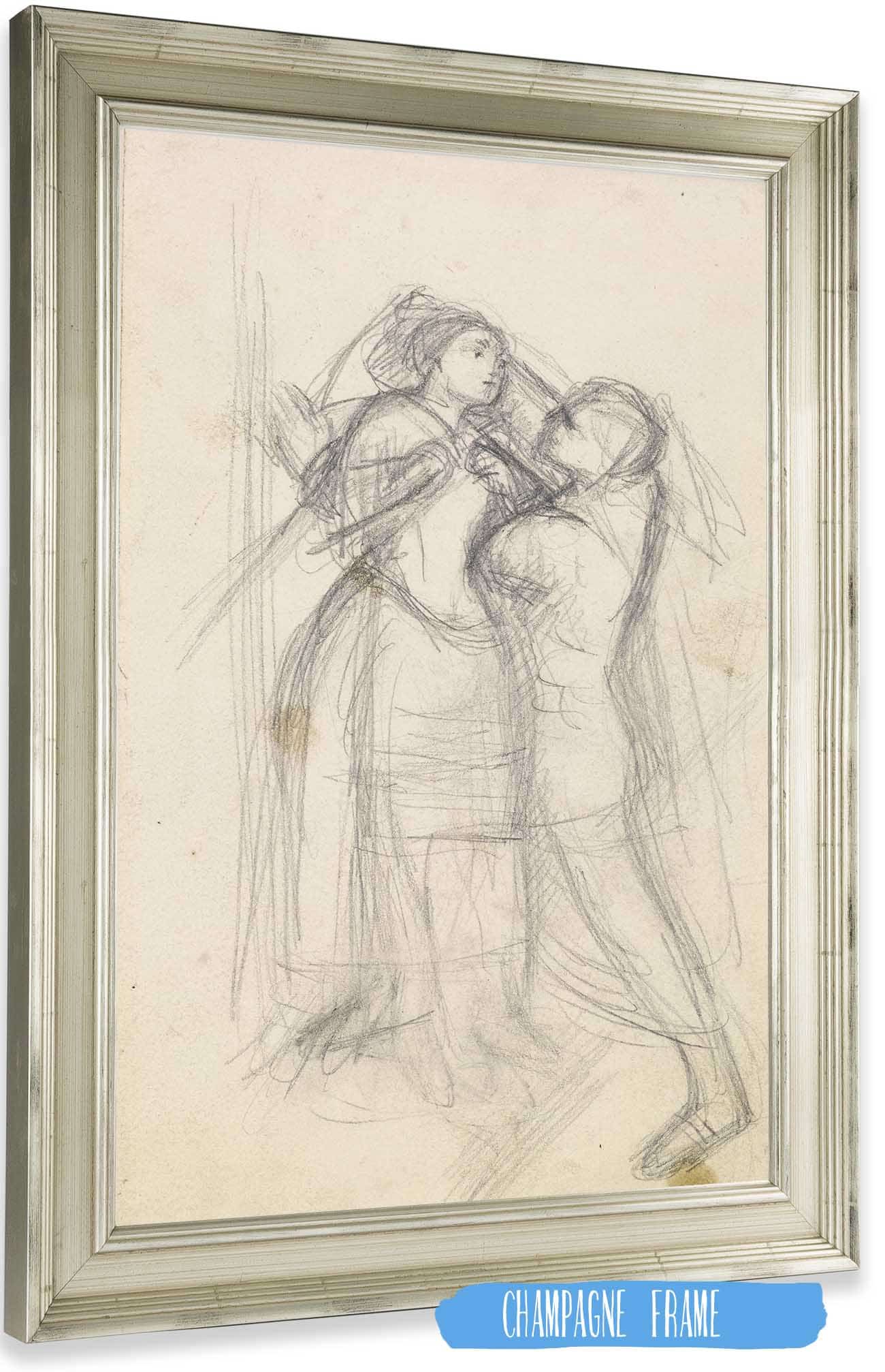 The Escape Of A Heretic Sketch Of The Girl And Her Lover by Sir John Everett Millais Posters, Prints, & Visual Artwork