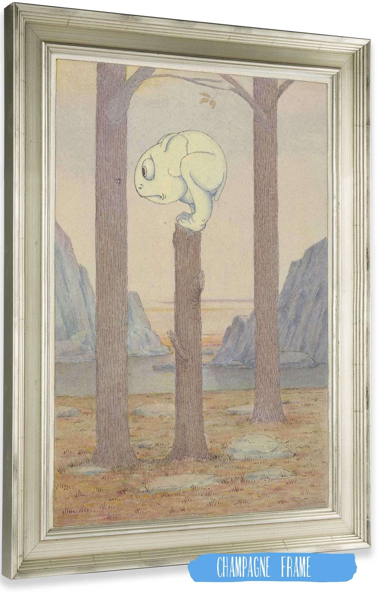 The Wiggle Much Creature On A Tree Stump Looking At A Bug by Herbert Crowley Posters, Prints, & Visual Artwork