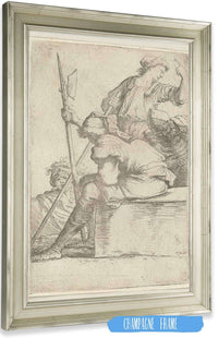 Three Soldiers One Seated On A Square Block Of Stone  by Salvator Rosa Posters, Prints, & Visual Artwork