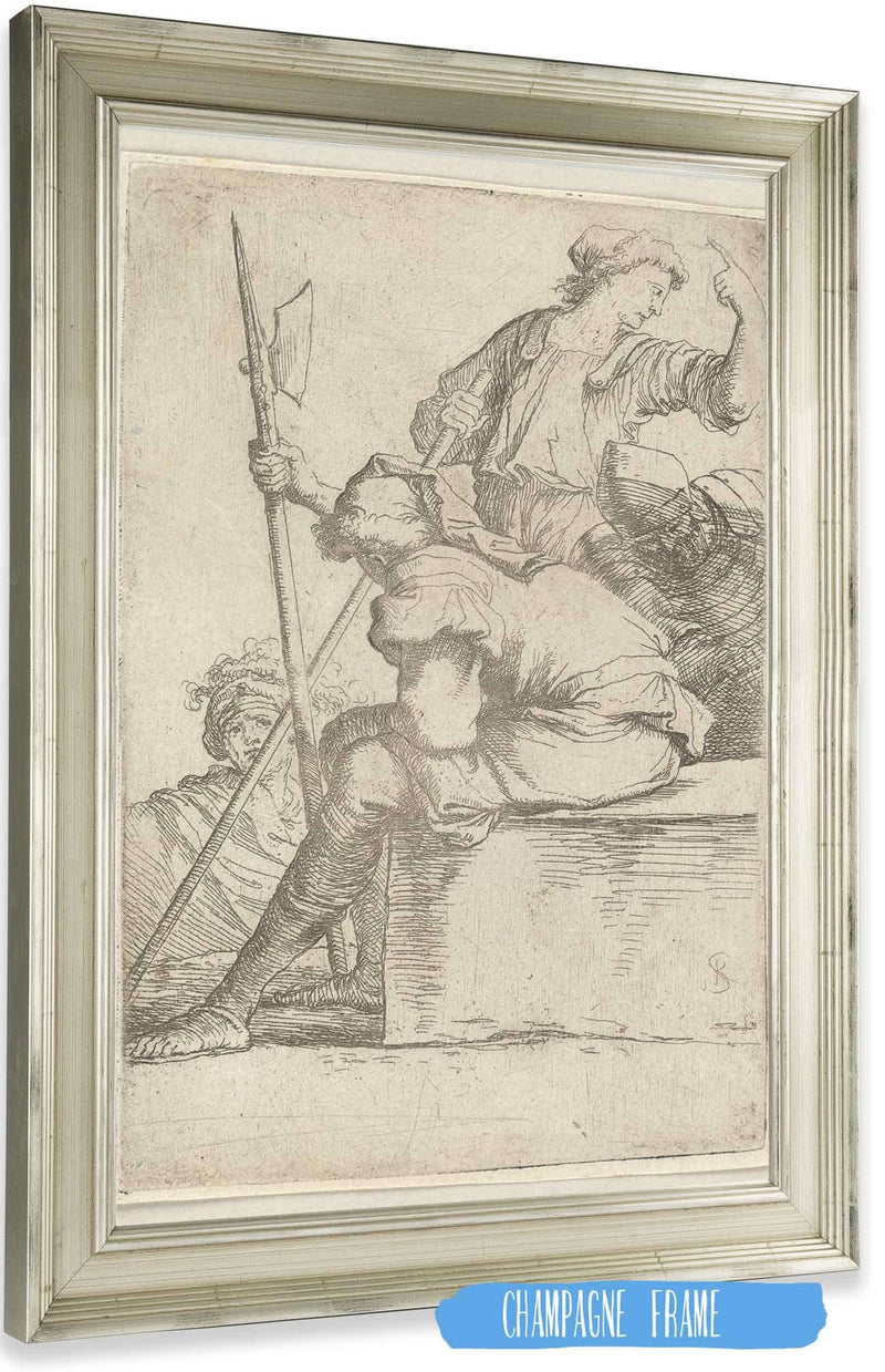 Three Soldiers One Seated On A Square Block Of Stone  by Salvator Rosa Posters, Prints, & Visual Artwork