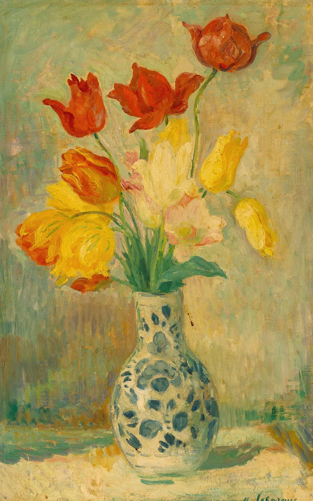 Tulips In A Delftware Vase by Henri Lebasque Posters, Prints, & Visual Artwork