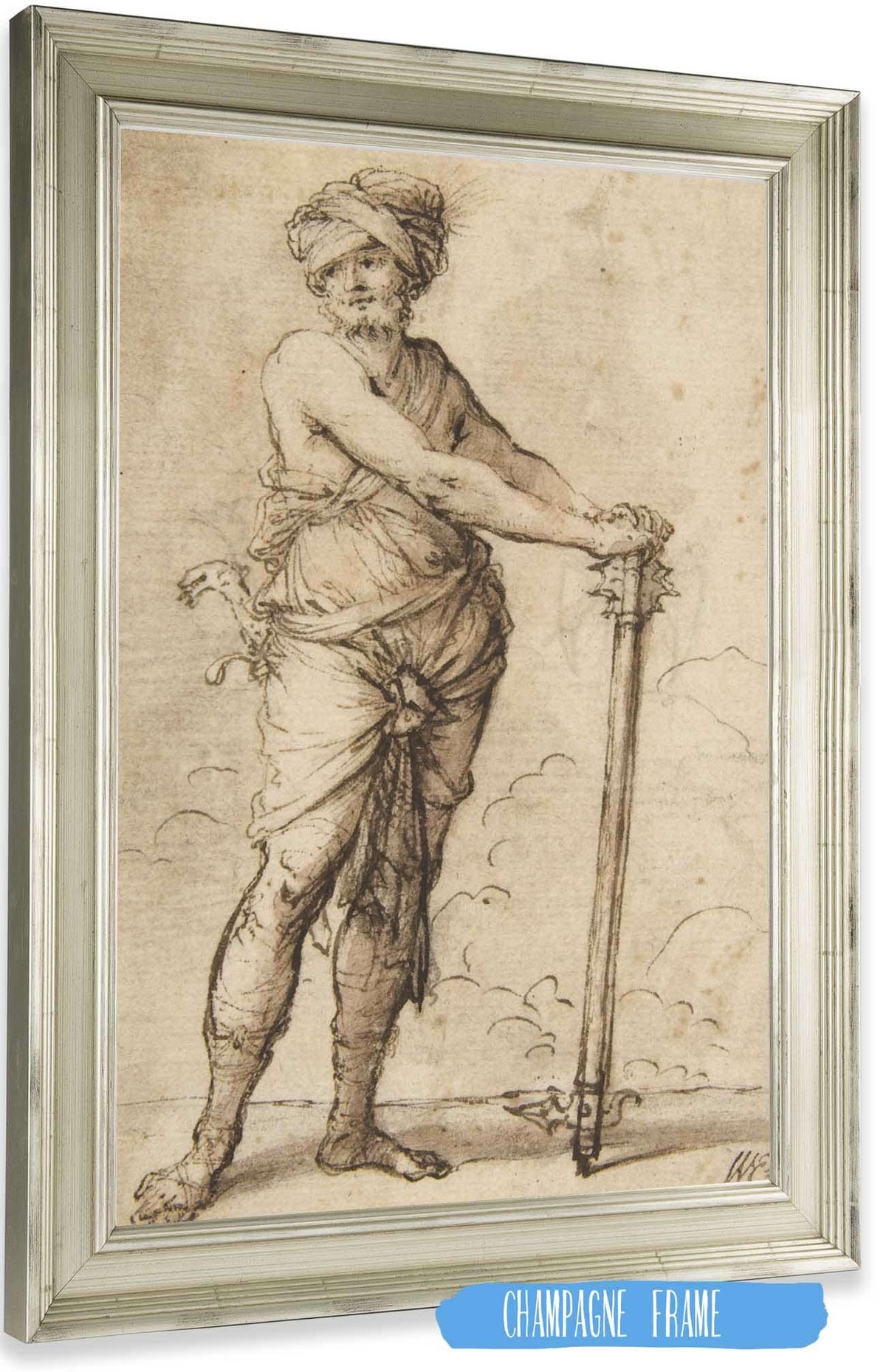 Turbaned Warrior Holding A Mace   by Salvator Rosa Posters, Prints, & Visual Artwork