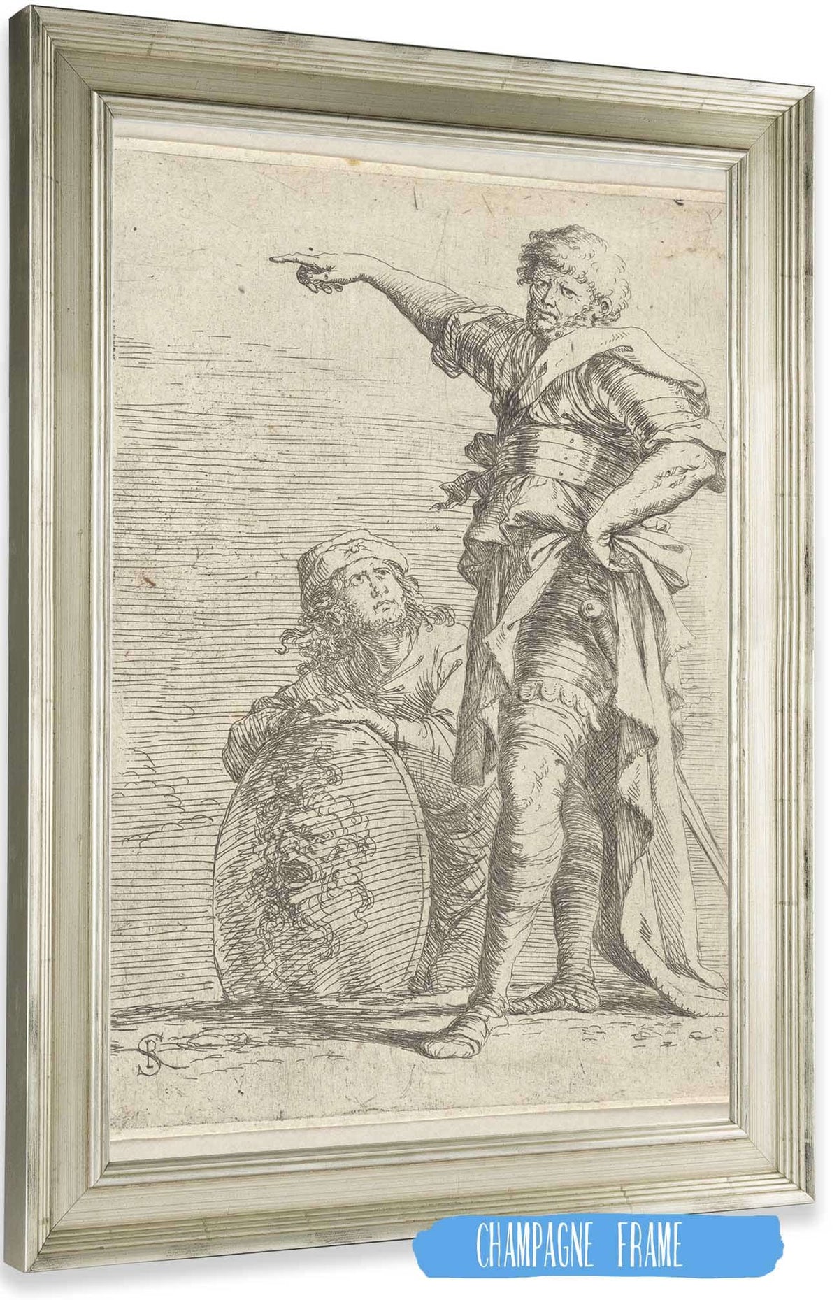 Two Soldiers One Pointing Toward The Left The One Below Holding A Shield  by Salvator Rosa Posters, Prints, & Visual Artwork
