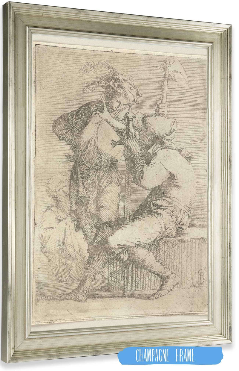 Two Soldiers One Seated On A Square Stone  by Salvator Rosa Posters, Prints, & Visual Artwork