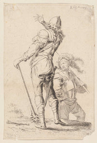 Two Soldiers One Seen From Behind Holding A Club  by Salvator Rosa Posters, Prints, & Visual Artwork