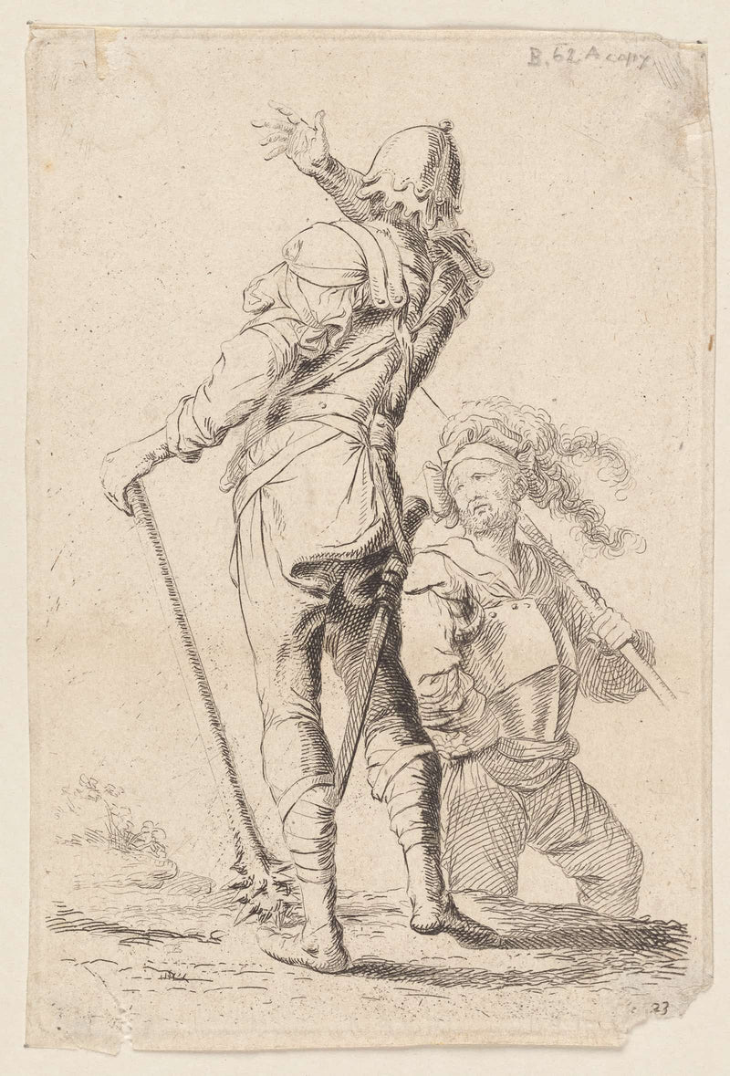 Two Soldiers One Seen From Behind Holding A Club  by Salvator Rosa Posters, Prints, & Visual Artwork