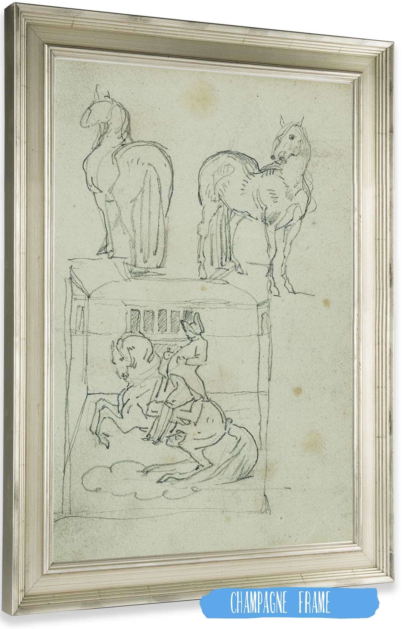 Two Standing Horses Man Riding A Rearing Horse  by Theodore Gericault Posters, Prints, & Visual Artwork