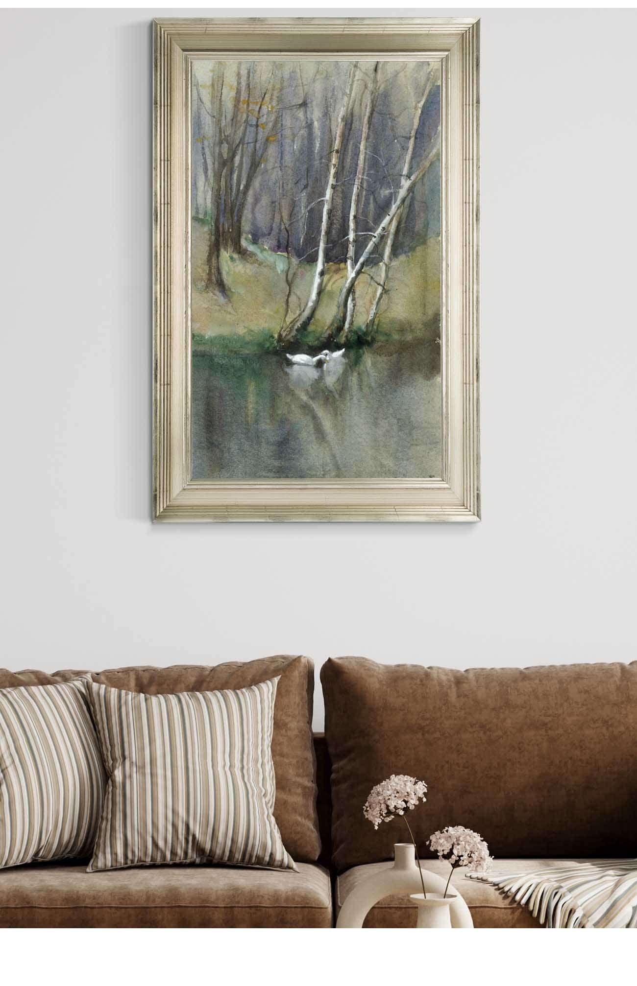 Untitled Wood Scene With Birch Trees And Ducks by Edward Mitchell Bannister Posters, Prints, & Visual Artwork