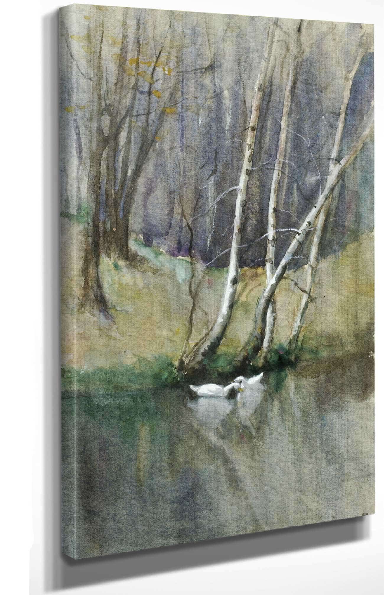 Untitled Wood Scene With Birch Trees And Ducks by Edward Mitchell Bannister Posters, Prints, & Visual Artwork