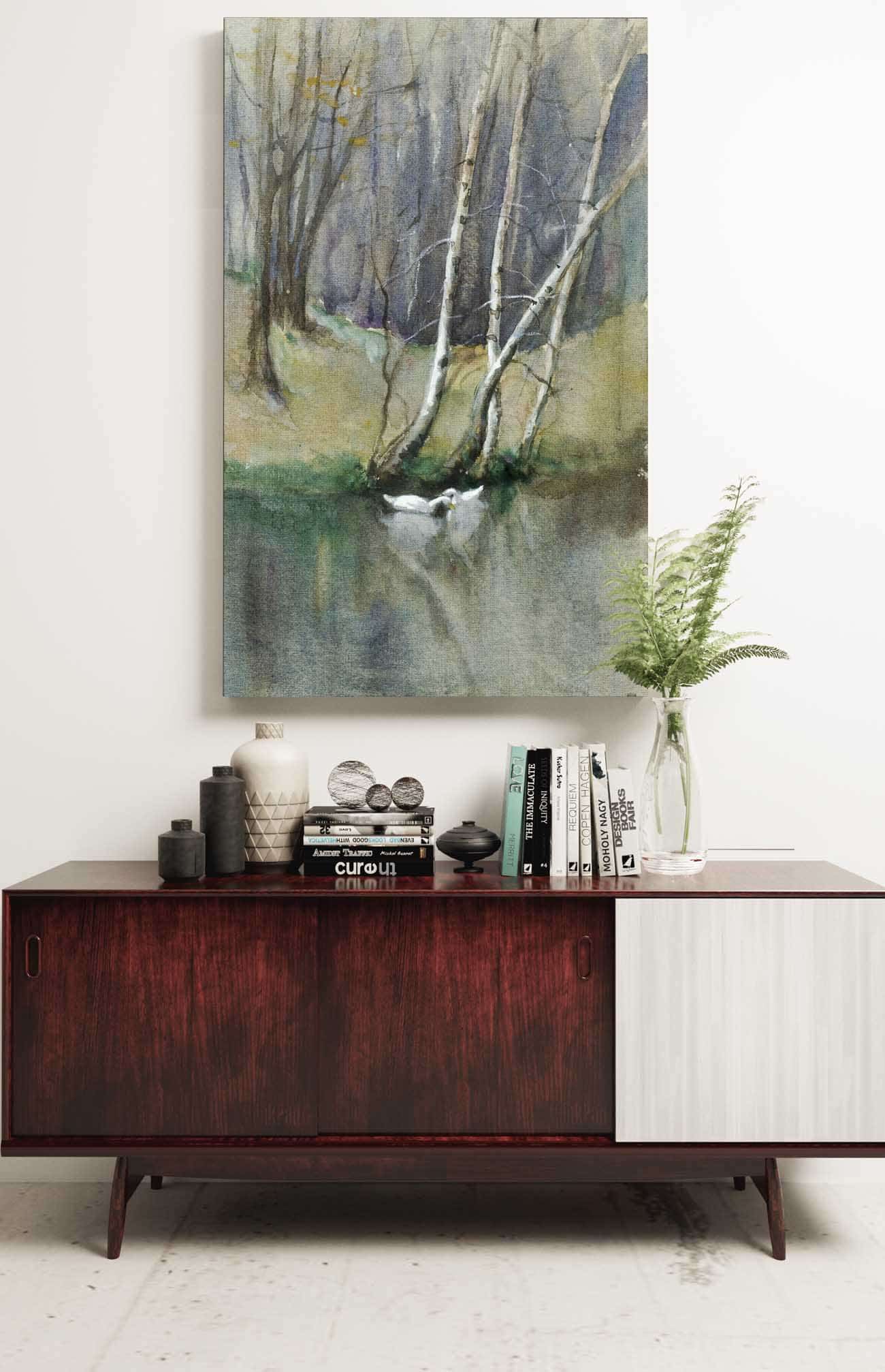 Untitled Wood Scene With Birch Trees And Ducks by Edward Mitchell Bannister Posters, Prints, & Visual Artwork