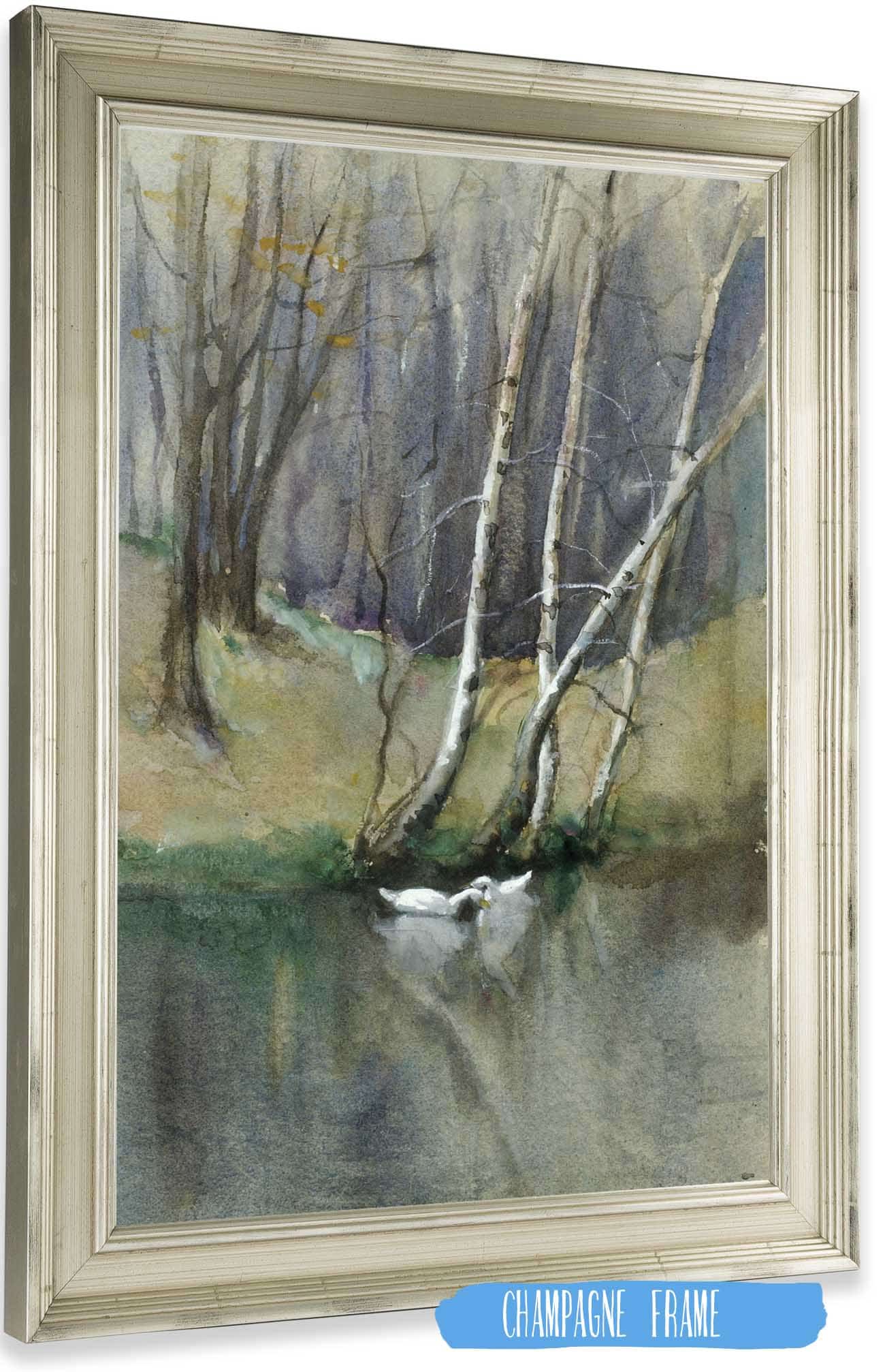 Untitled Wood Scene With Birch Trees And Ducks by Edward Mitchell Bannister Posters, Prints, & Visual Artwork