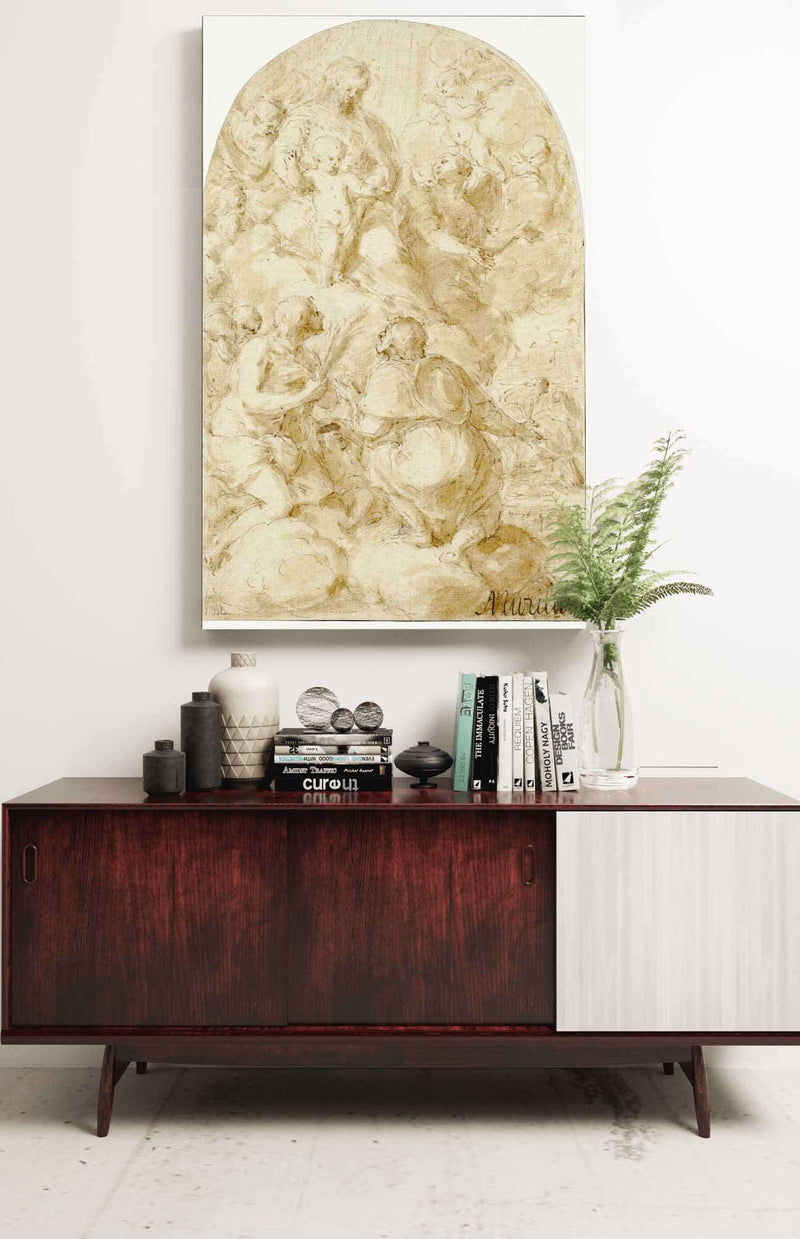 Virgin Mary With The Christ Child In The Clouds by Bartolome Esteban Murillo Posters, Prints, & Visual Artwork