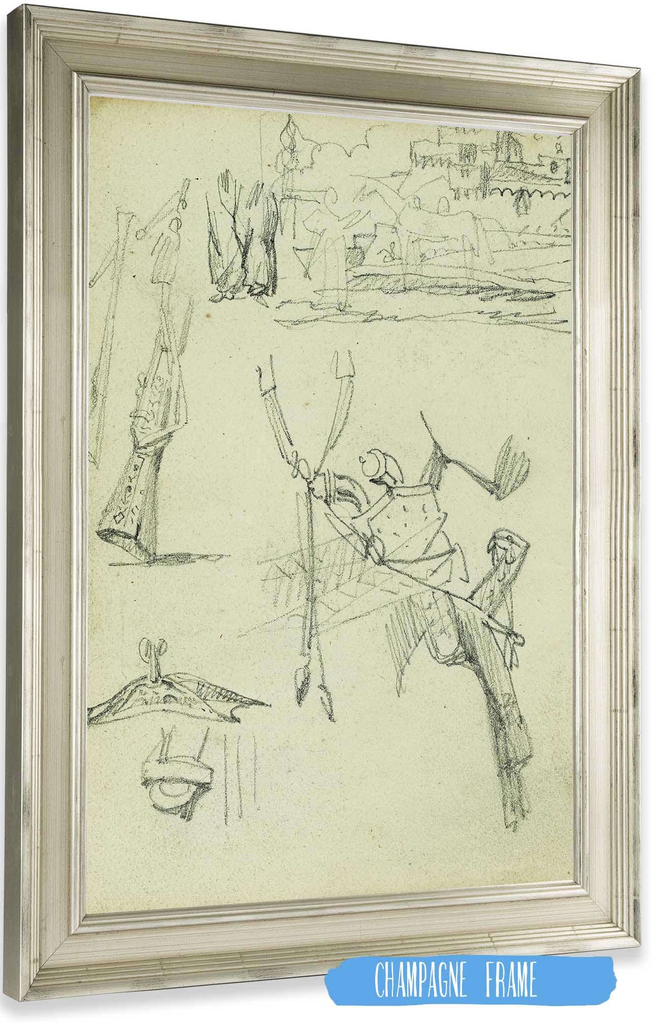 Weapon Studies Compositional Study Of Castle Scene  by Theodore Gericault Posters, Prints, & Visual Artwork