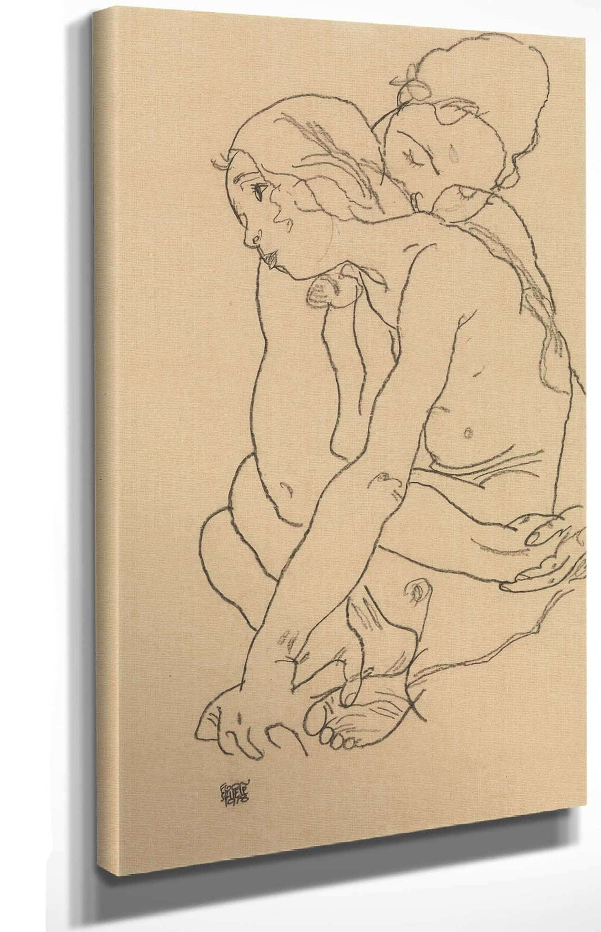 Woman And Girl Embracing by Egon Schiele Posters, Prints, & Visual Artwork