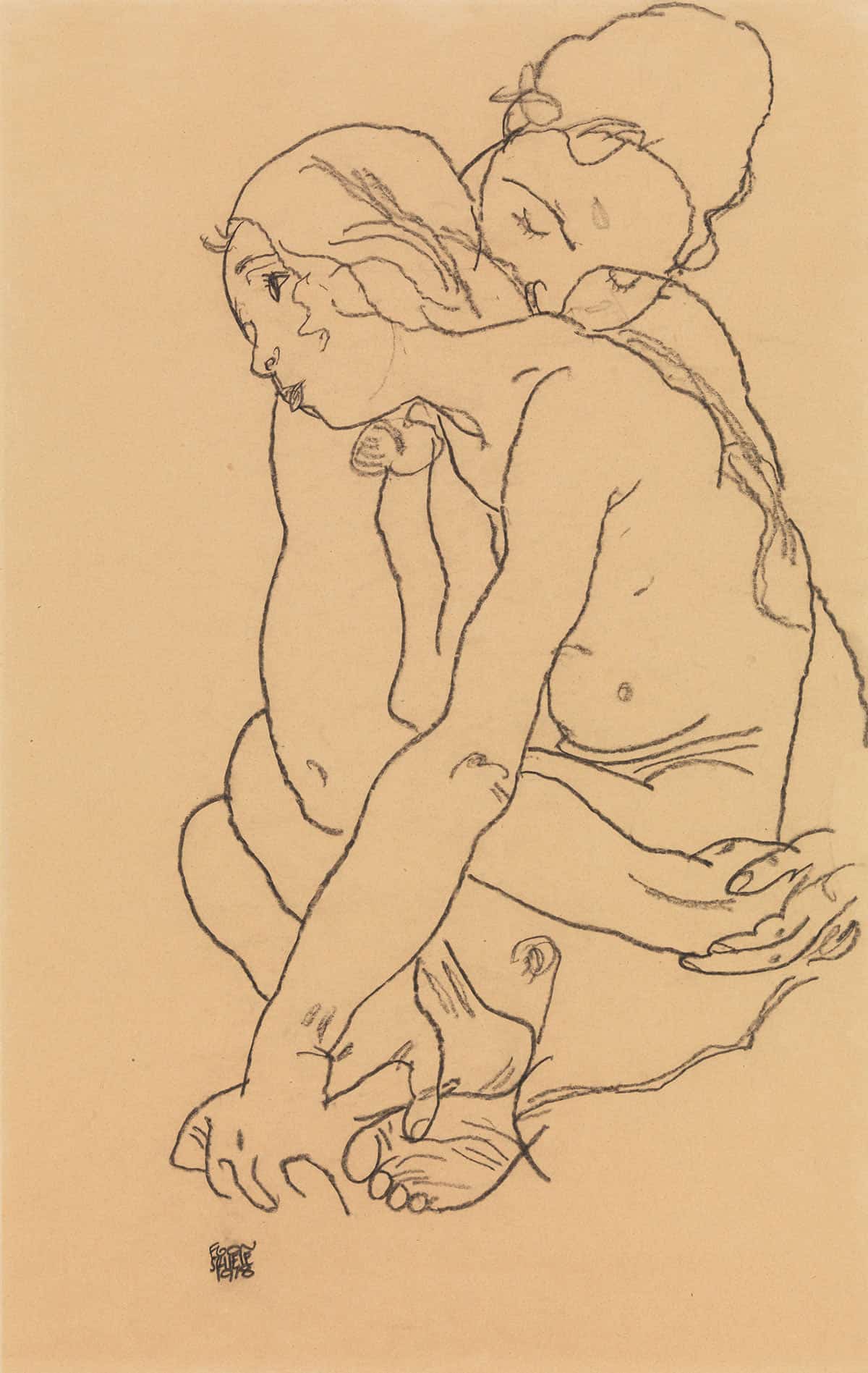 Woman And Girl Embracing by Egon Schiele Posters, Prints, & Visual Artwork