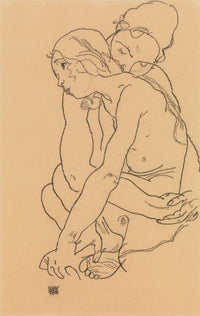 Woman And Girl Embracing by Egon Schiele Posters, Prints, & Visual Artwork