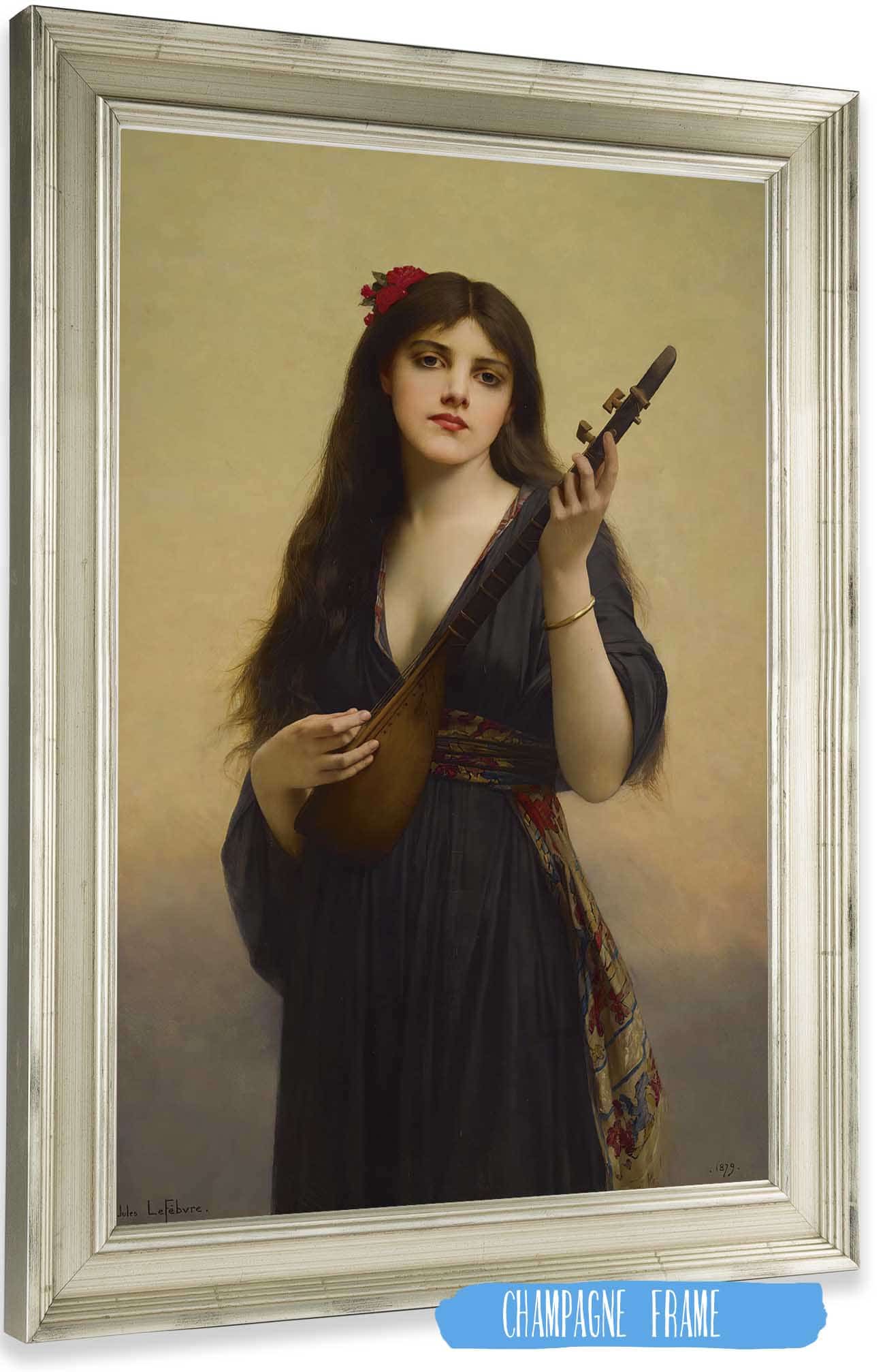 Woman Playing A Lute by Jules Joseph Lefebvre Posters, Prints, & Visual Artwork
