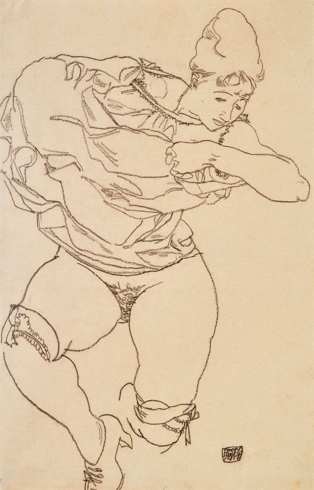 Woman Undressing by Egon Schiele Posters, Prints, & Visual Artwork