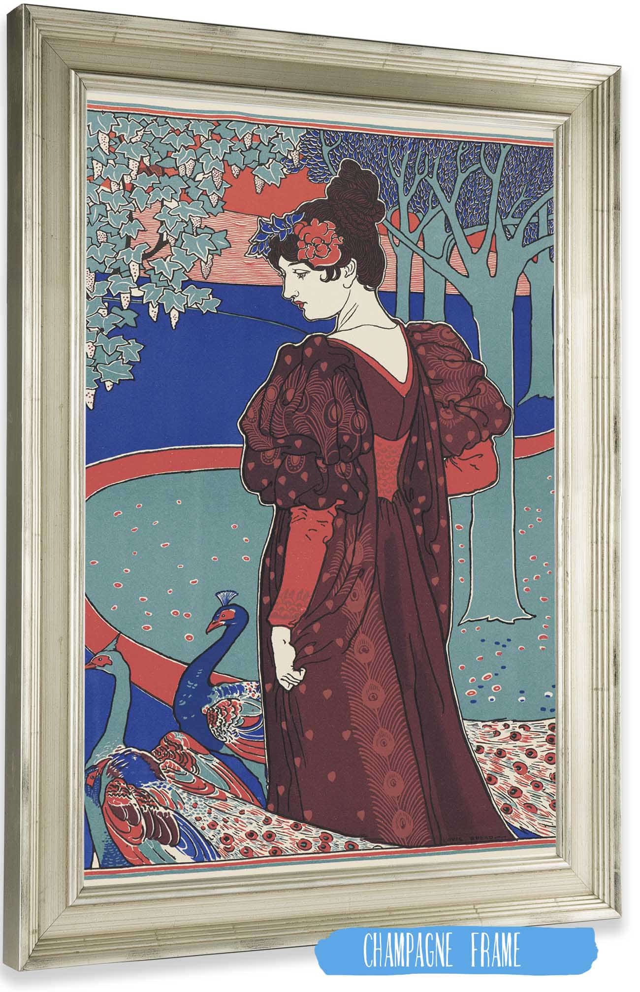 Woman With Peacocks La Femme Au Paon by Louis Rhead Posters, Prints, & Visual Artwork