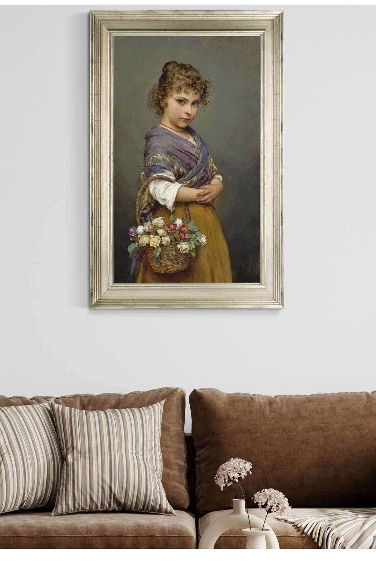Young Girl With A Basket Of Flowers by Eugen Von Blaas Posters, Prints, & Visual Artwork