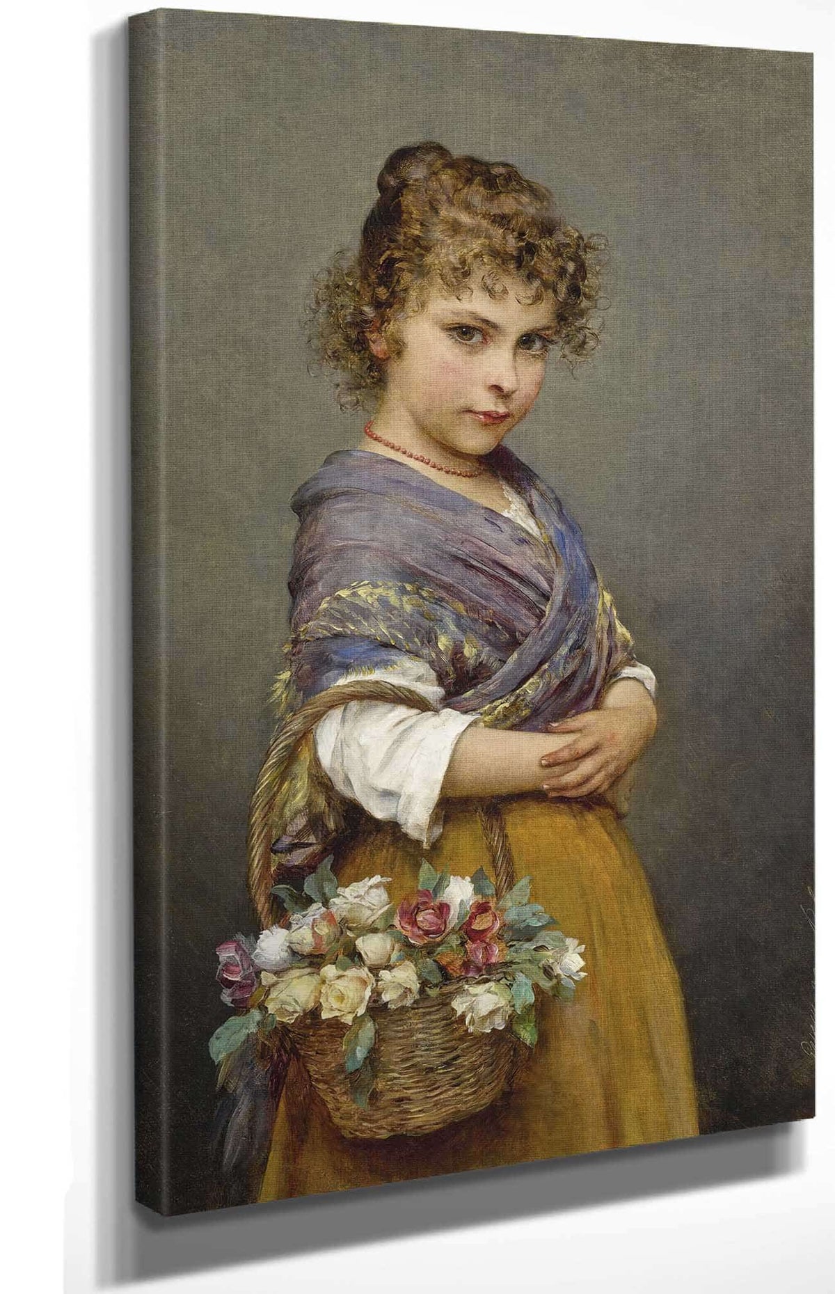Young Girl With A Basket Of Flowers by Eugen Von Blaas Posters, Prints, & Visual Artwork