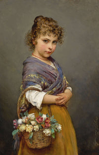 Young Girl With A Basket Of Flowers by Eugen Von Blaas Posters, Prints, & Visual Artwork