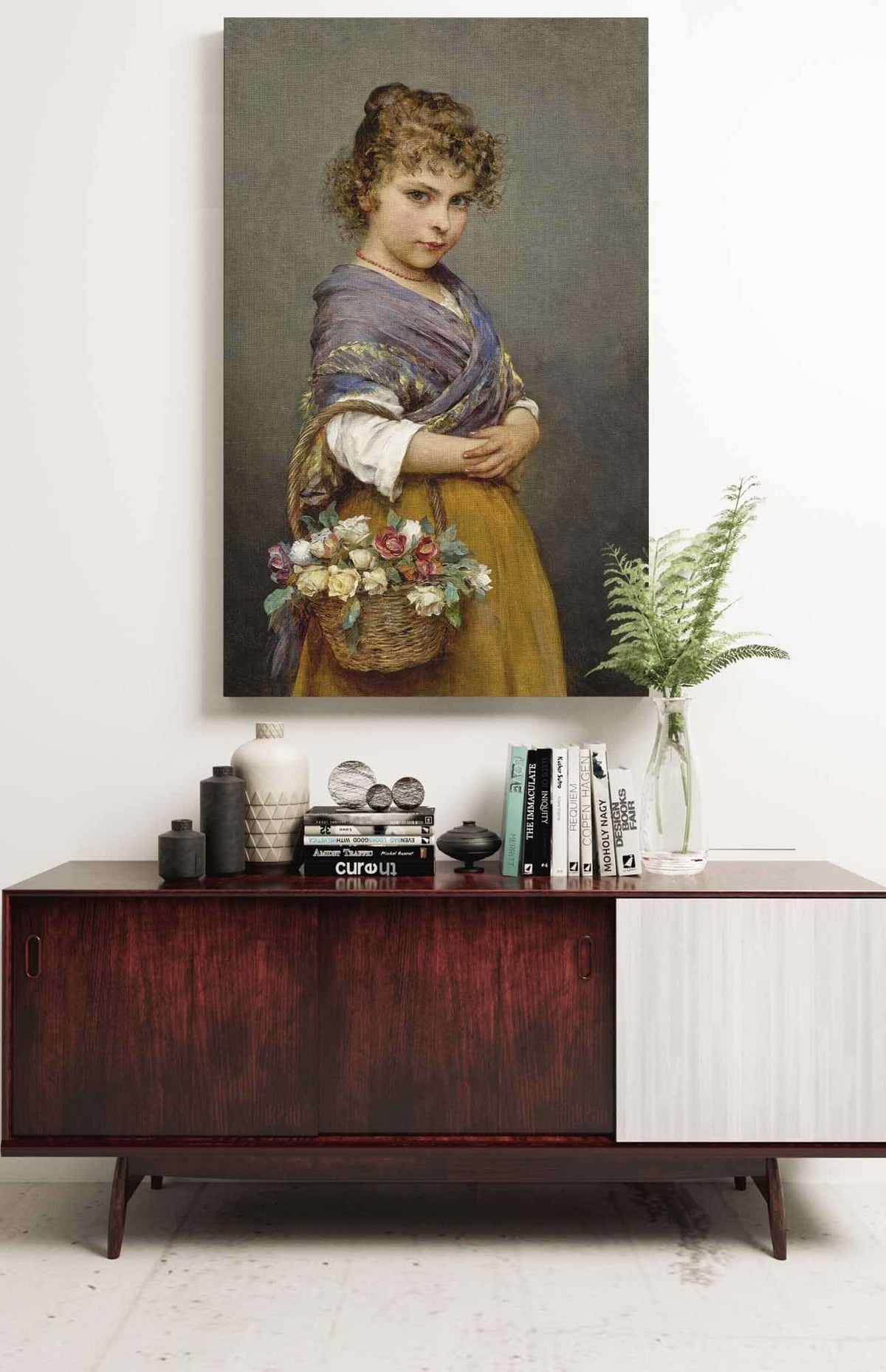 Young Girl With A Basket Of Flowers by Eugen Von Blaas Posters, Prints, & Visual Artwork