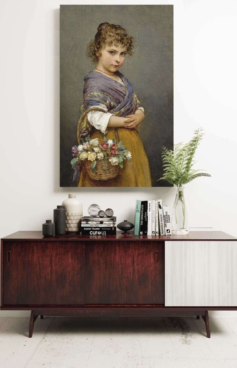 Young Girl With A Basket Of Flowers by Eugen Von Blaas Posters, Prints, & Visual Artwork