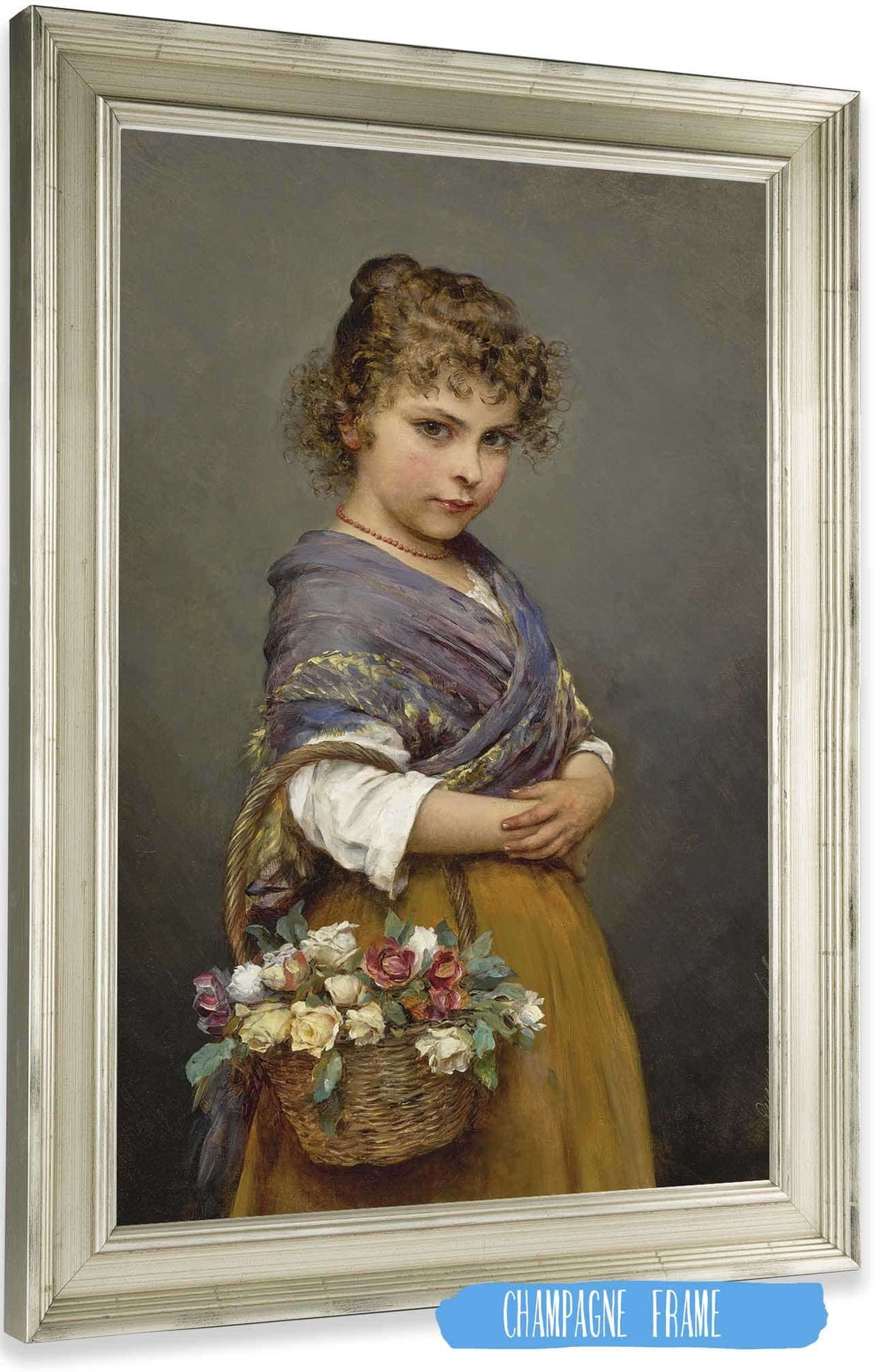 Young Girl With A Basket Of Flowers by Eugen Von Blaas Posters, Prints, & Visual Artwork