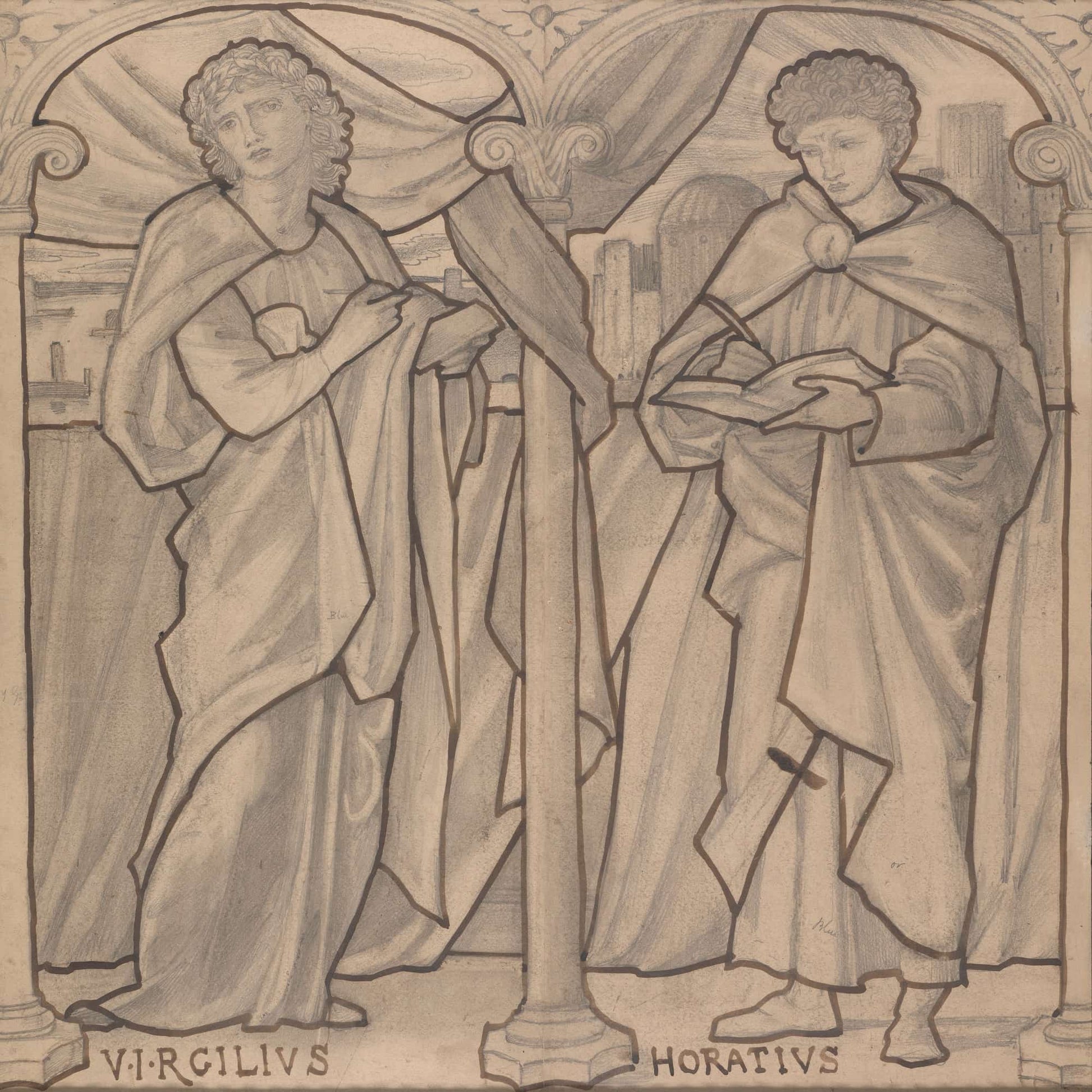 Preparatory Design For A Stained Glass Window Virgil And Horace by Sir Edward Coley Burne Jones