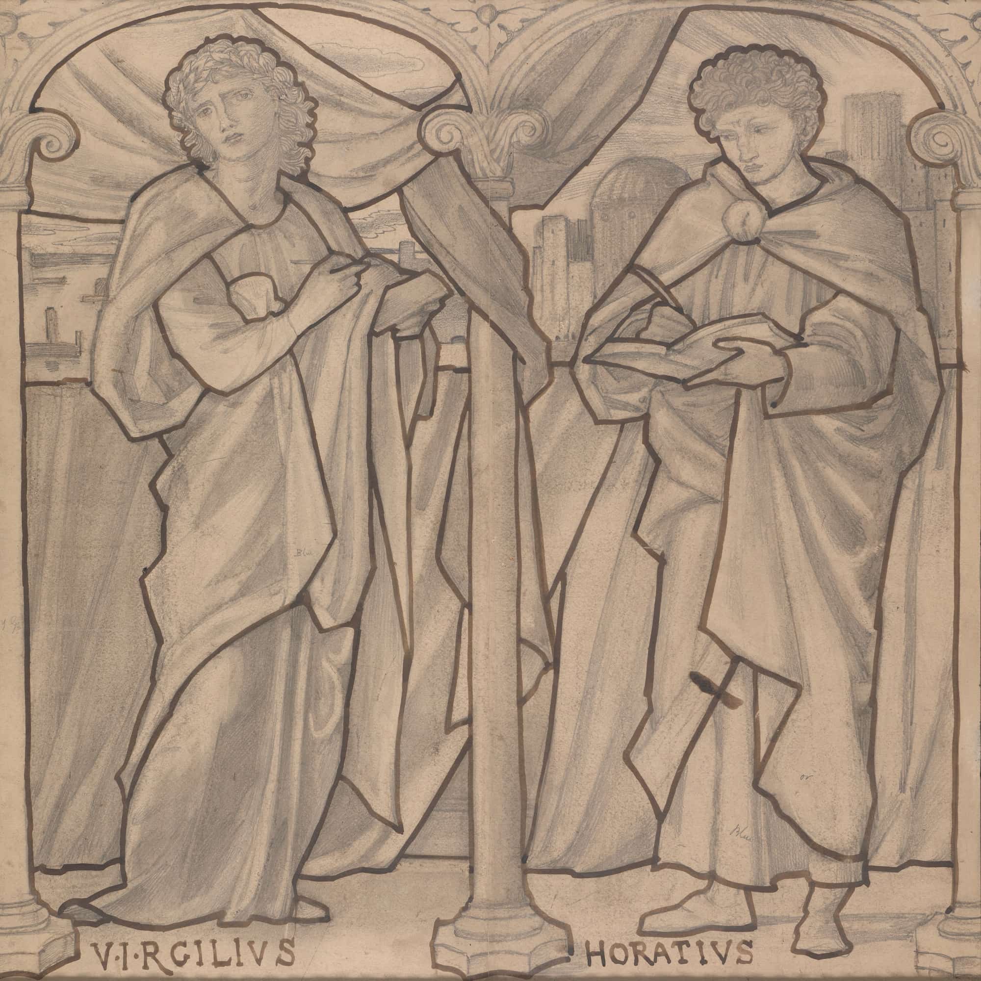Preparatory Design For A Stained Glass Window Virgil And Horace by Sir Edward Coley Burne Jones