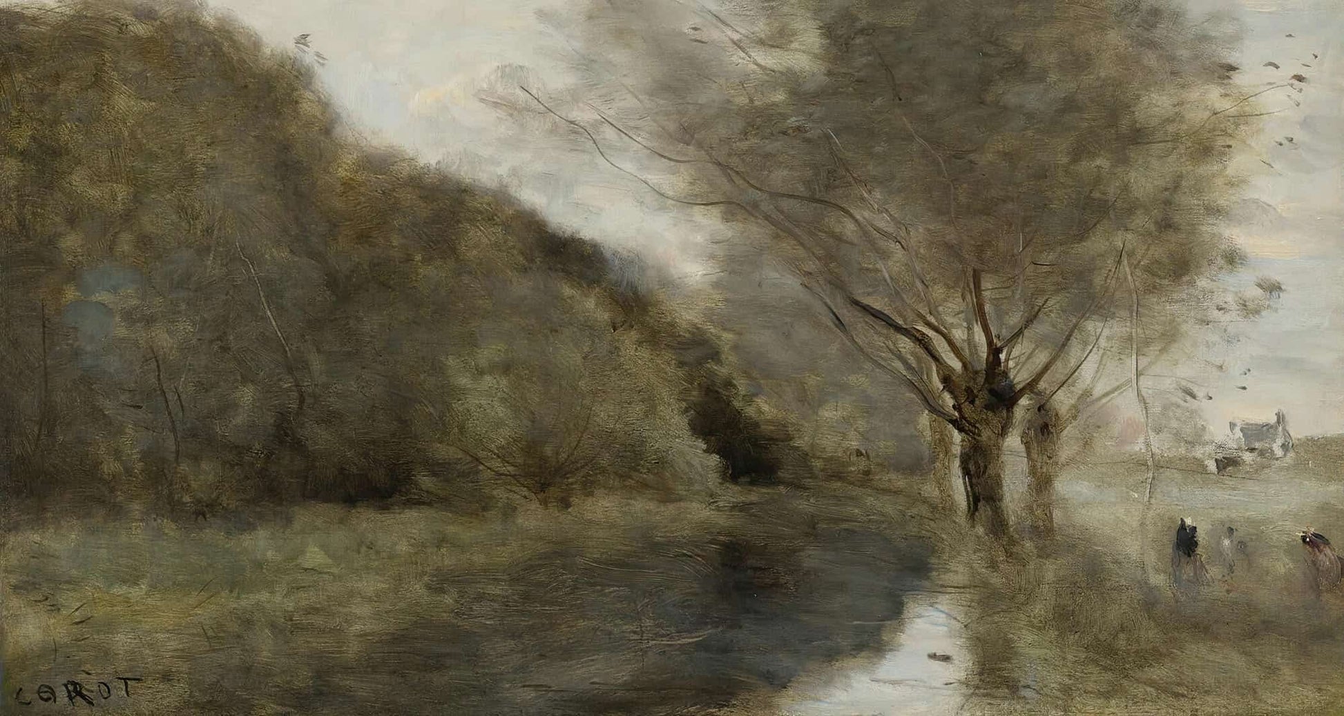 Pres Gisors Saulaie Et Riviere Effet Du Matin by Jean Baptiste Camille Corot