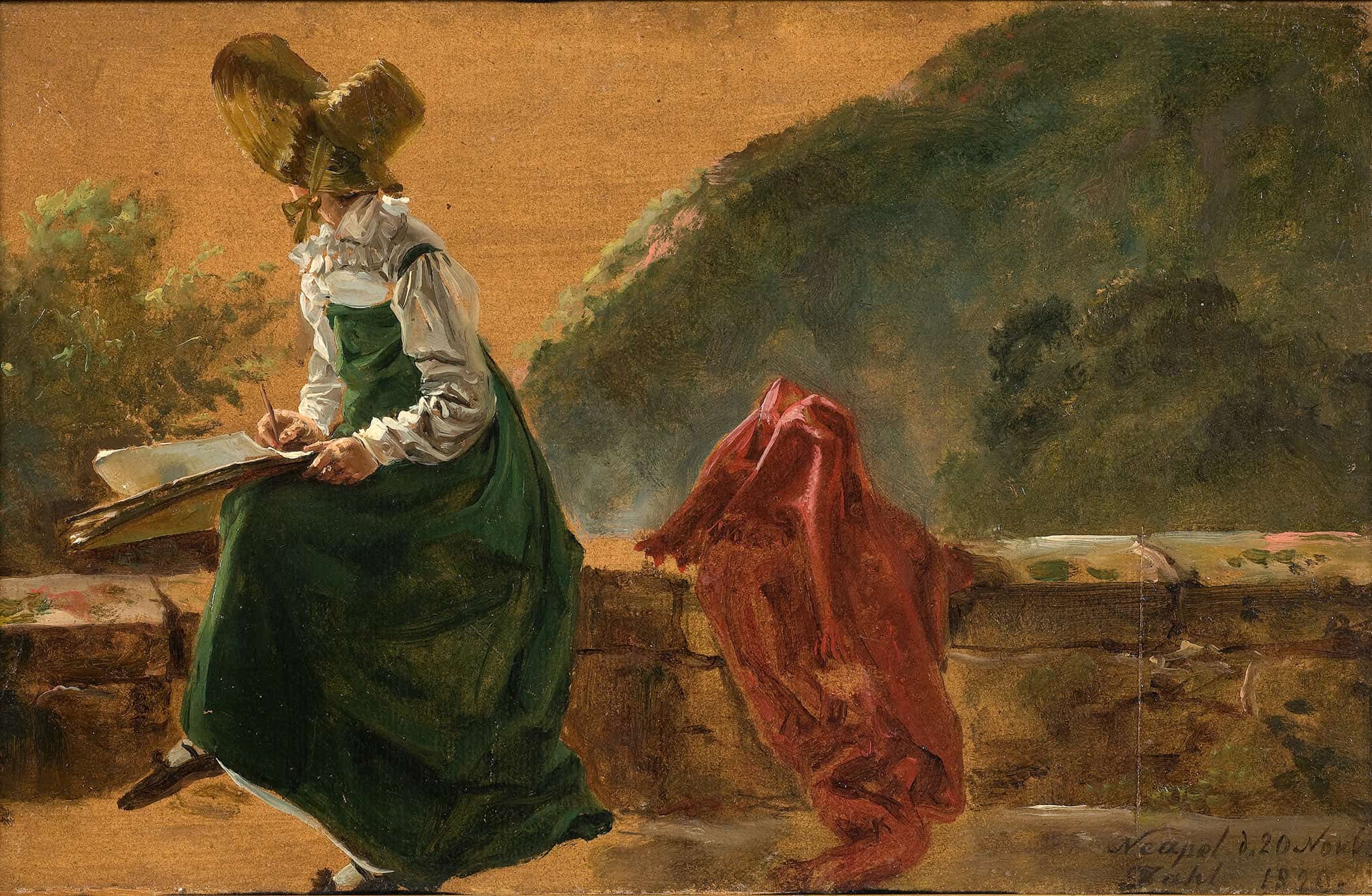 Princess Caroline Amalie Sketching In Naples Study by Johan Christian Dahl