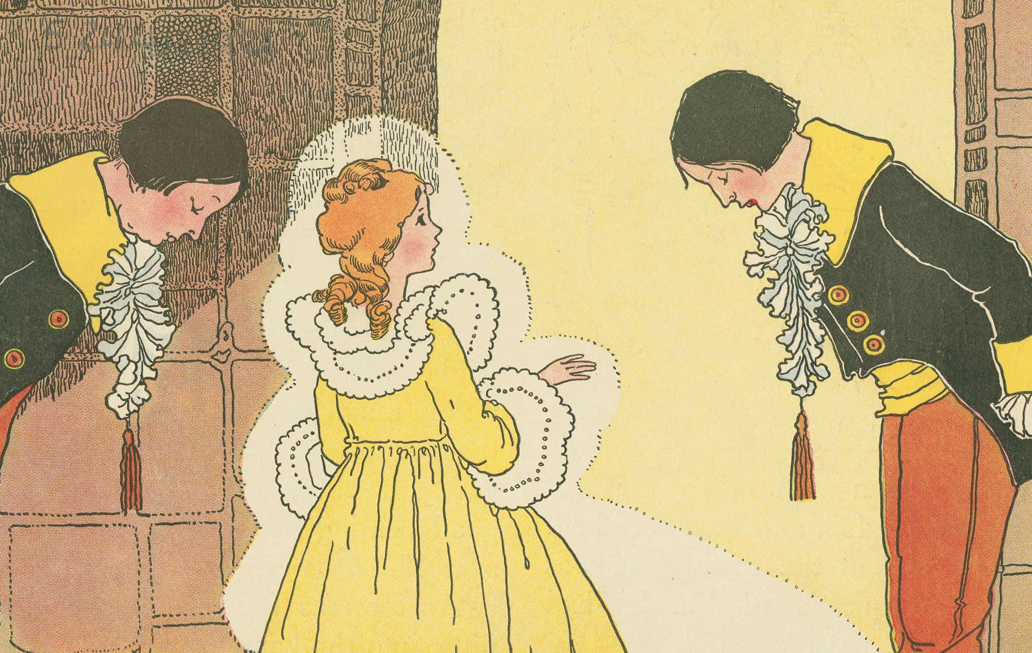 Princess Furball Attends The Royal Festival Adorned In Her Golden Dress by Margaret Evans Price