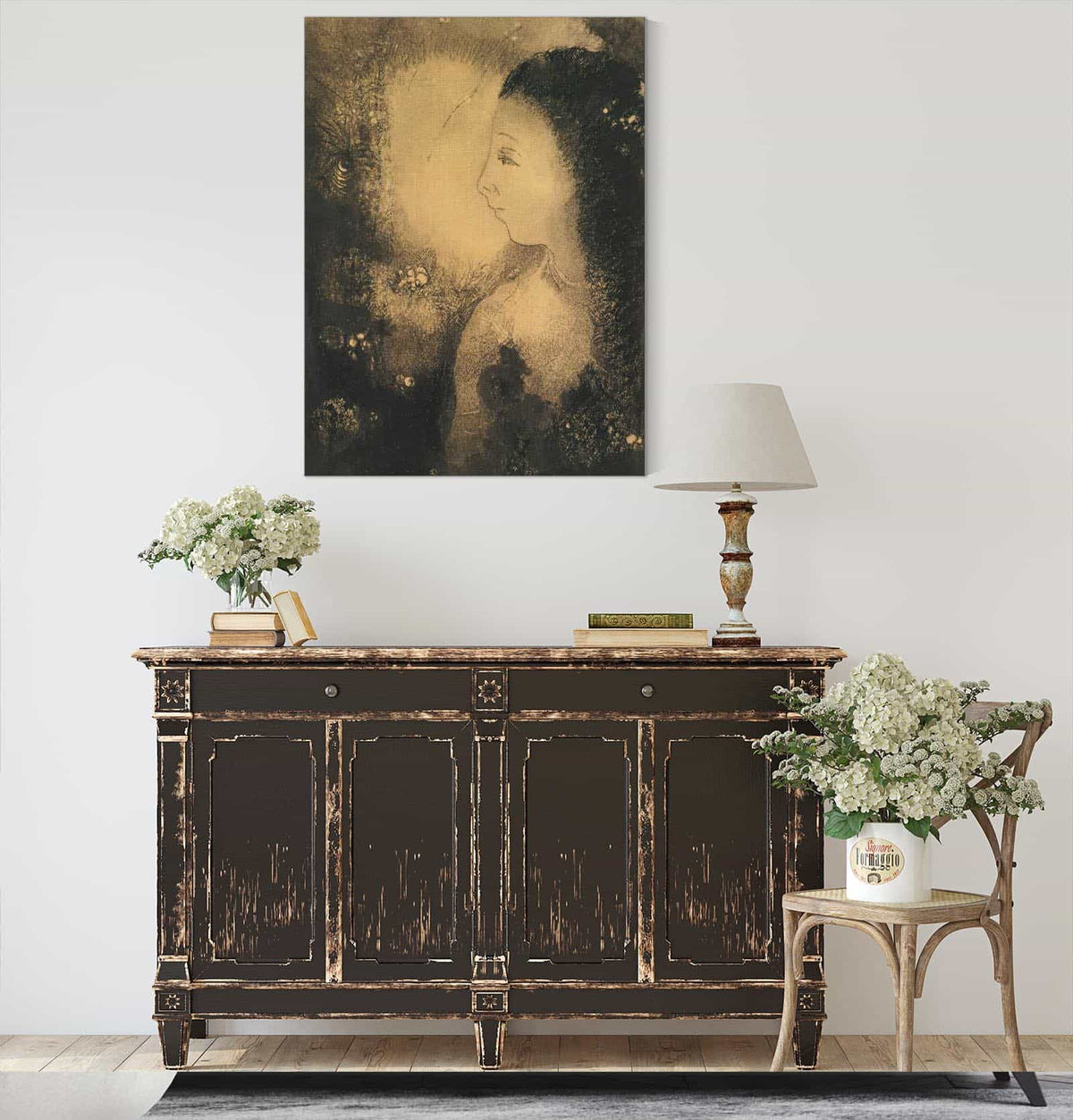 Profil De Femme Avec Fleurs by Odilon Redon