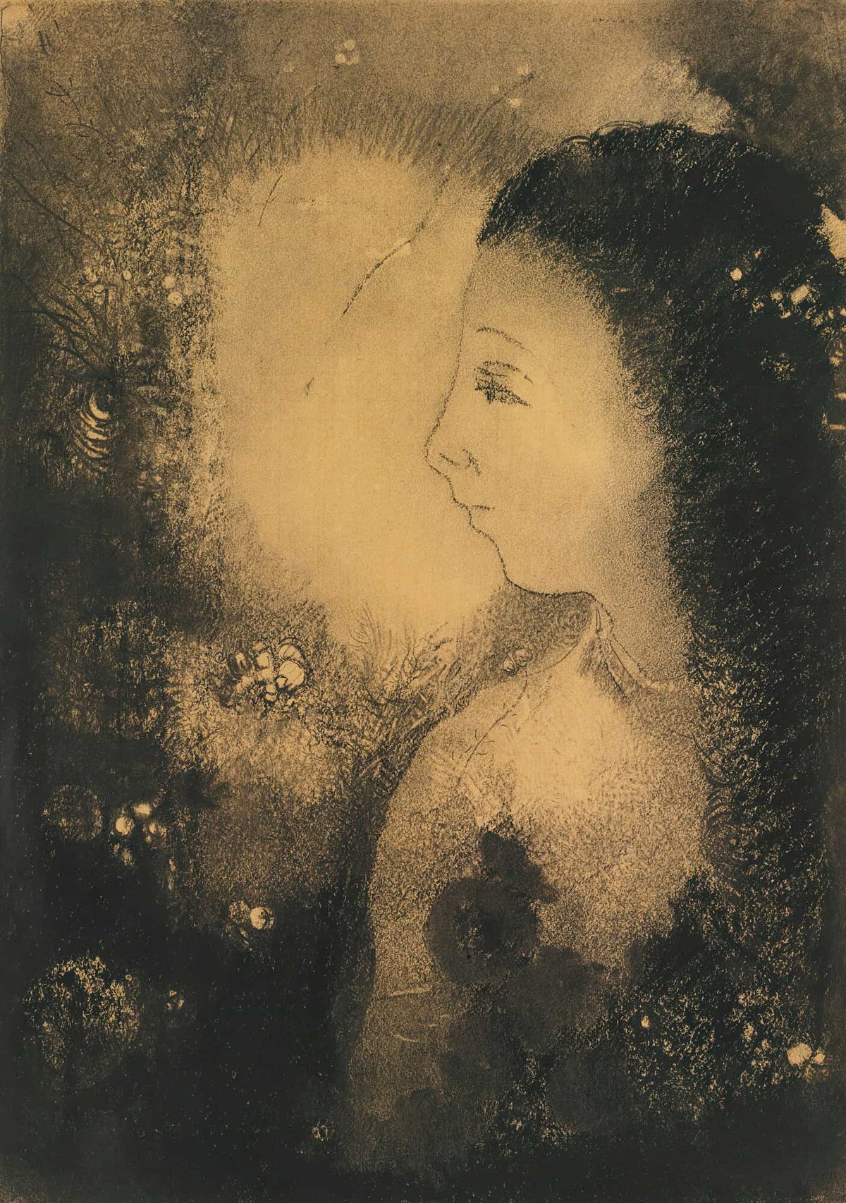 Profil De Femme Avec Fleurs by Odilon Redon