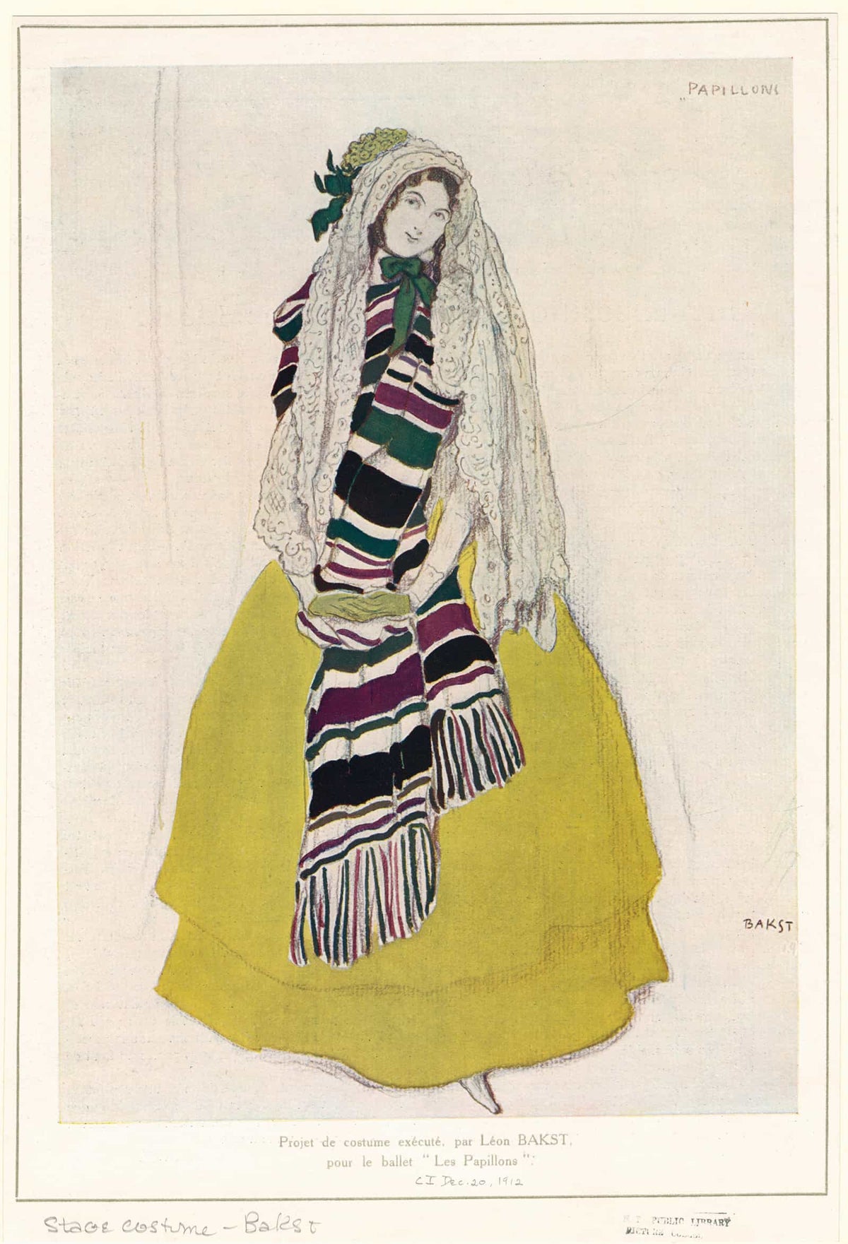 Projet De Costume Execute Par Leon Bakst Pour Le Ballet Les Papillons by Leon Bakst