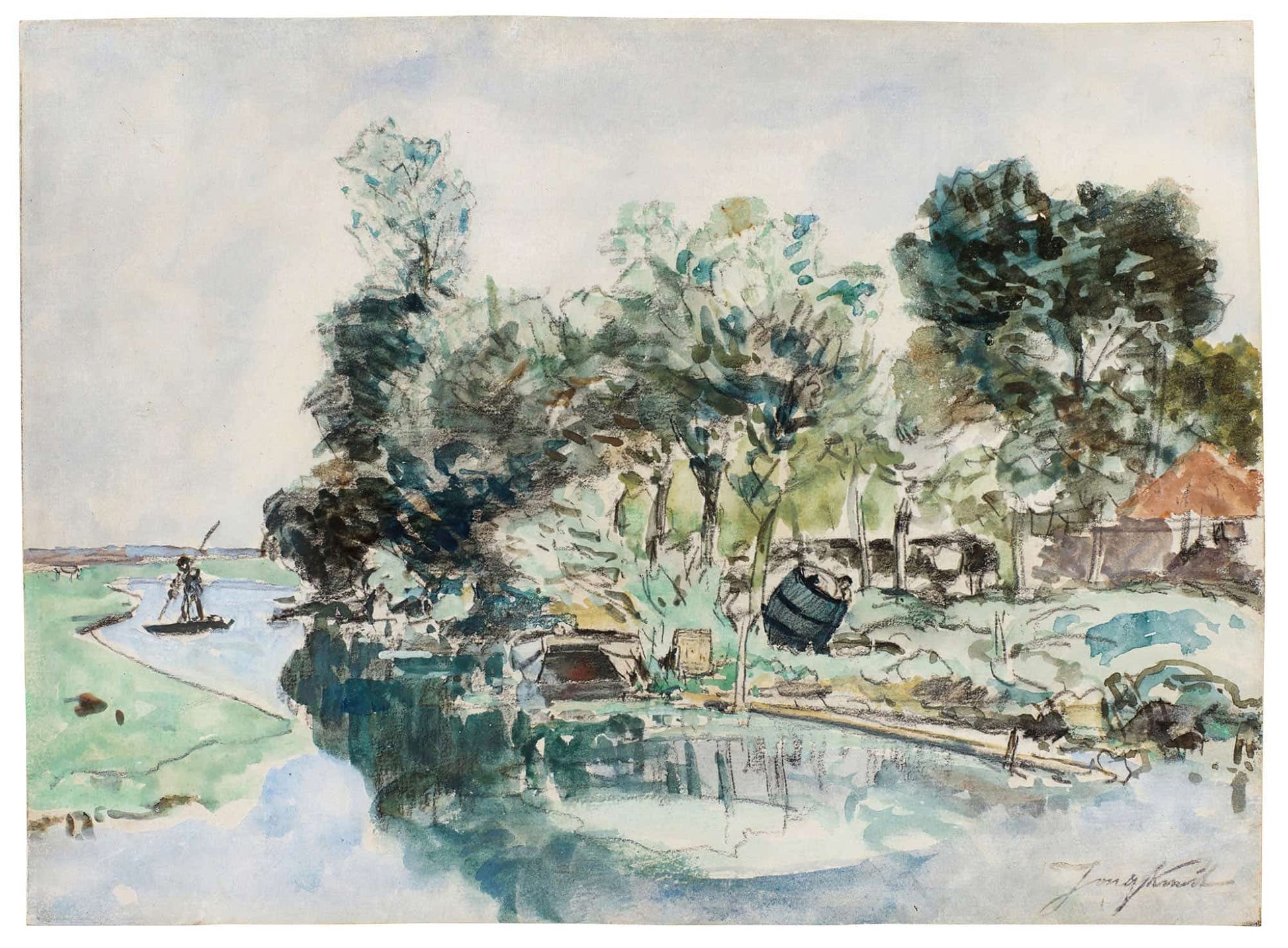 Promenade En Barque Sur La Riviere by Johan Barthold Jongkind