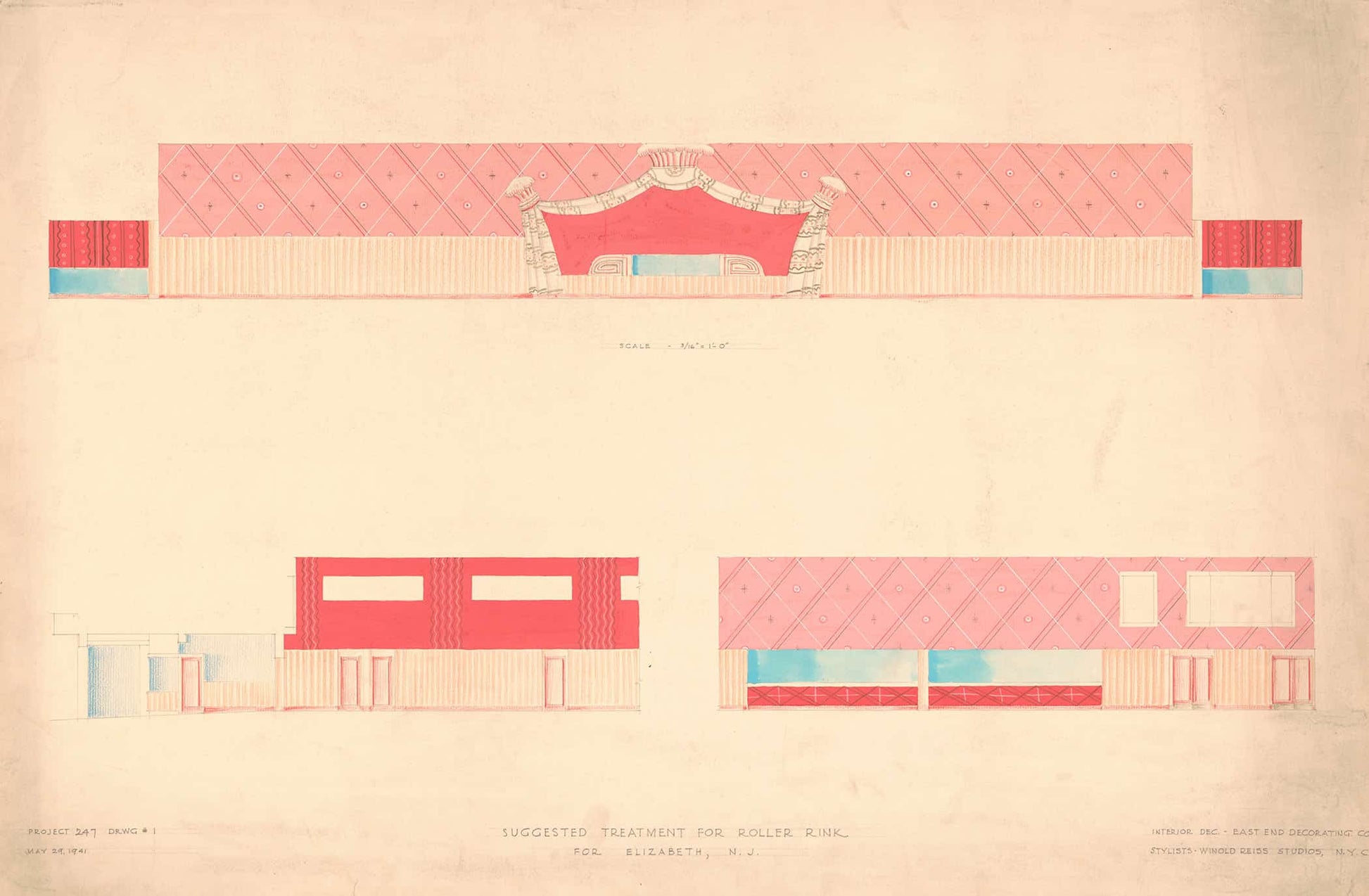 Proposed Treatment For Roller Rink Elizabeth Nj Wall Elevations Royal Scheme by Winold Reiss