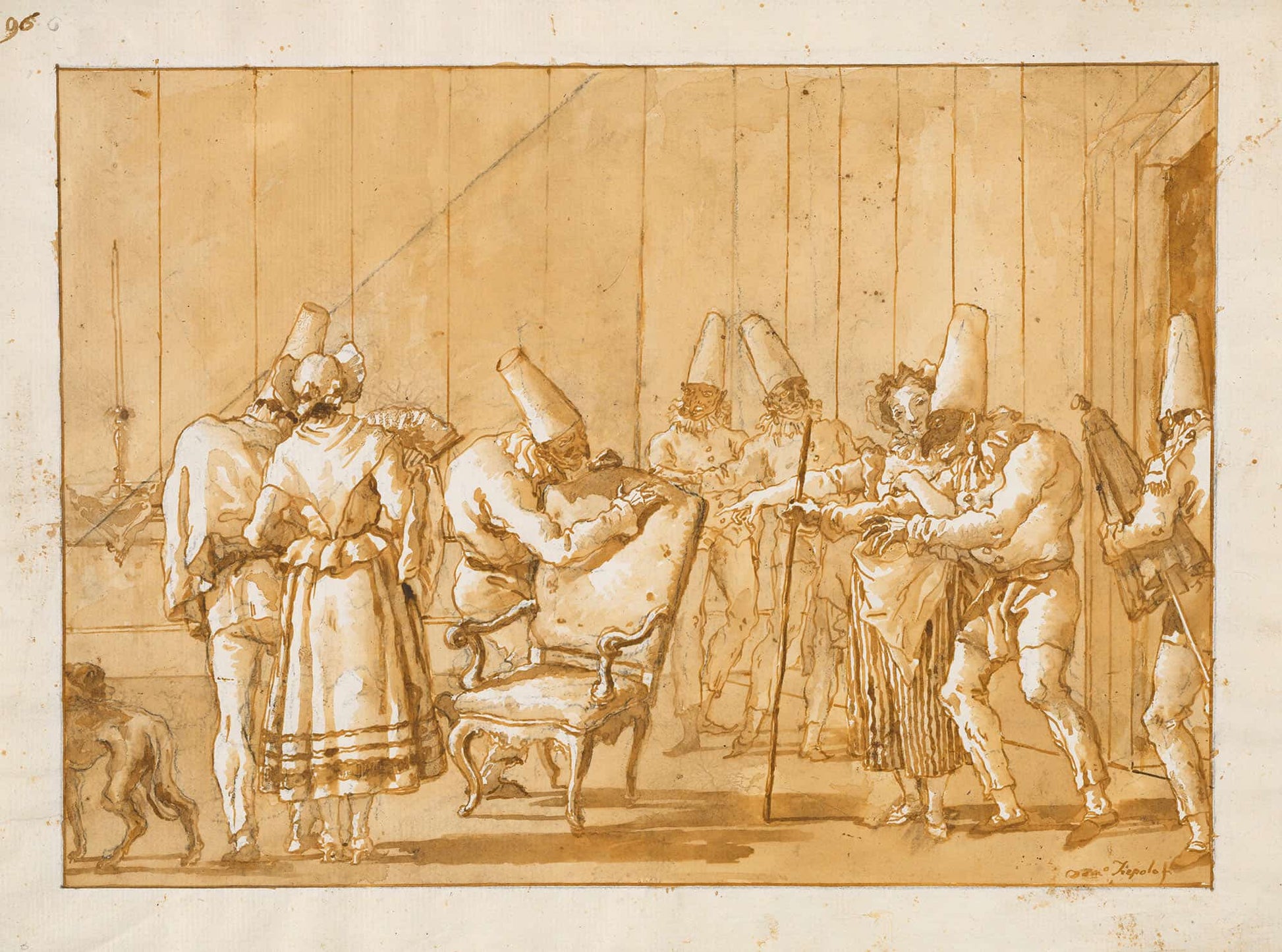 Punchinello Is Helped To A Chair by Giovanni Domenico Tiepolo