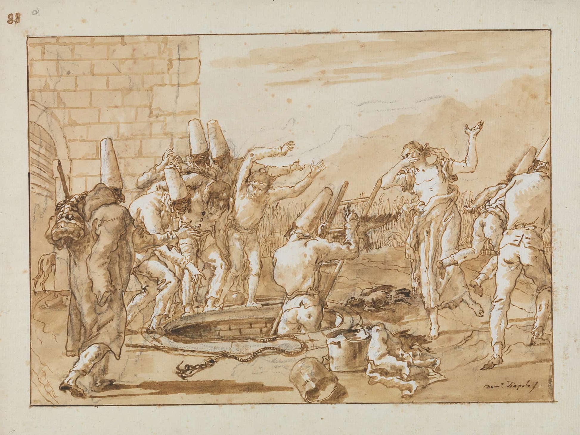 Punchinello Retrieving Dead Fowls From A Well Late Th Early Th Century by Giovanni Domenico Tiepolo