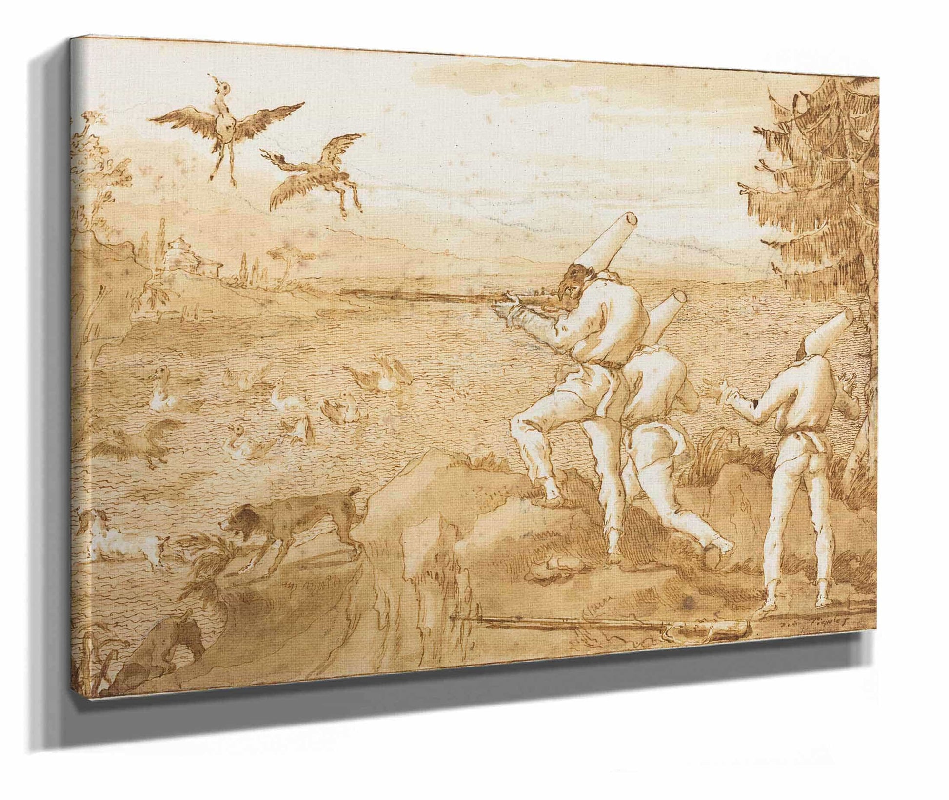 Punchinellos Hunting Waterfowl by Giovanni Domenico Tiepolo