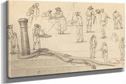 Quayside Figures And A Length Of Rope Attached To A Bollard by Claude Joseph Vernet