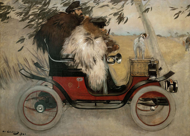 Ramon Casas And Pere Romeu In An Automobile by Ramon Casas